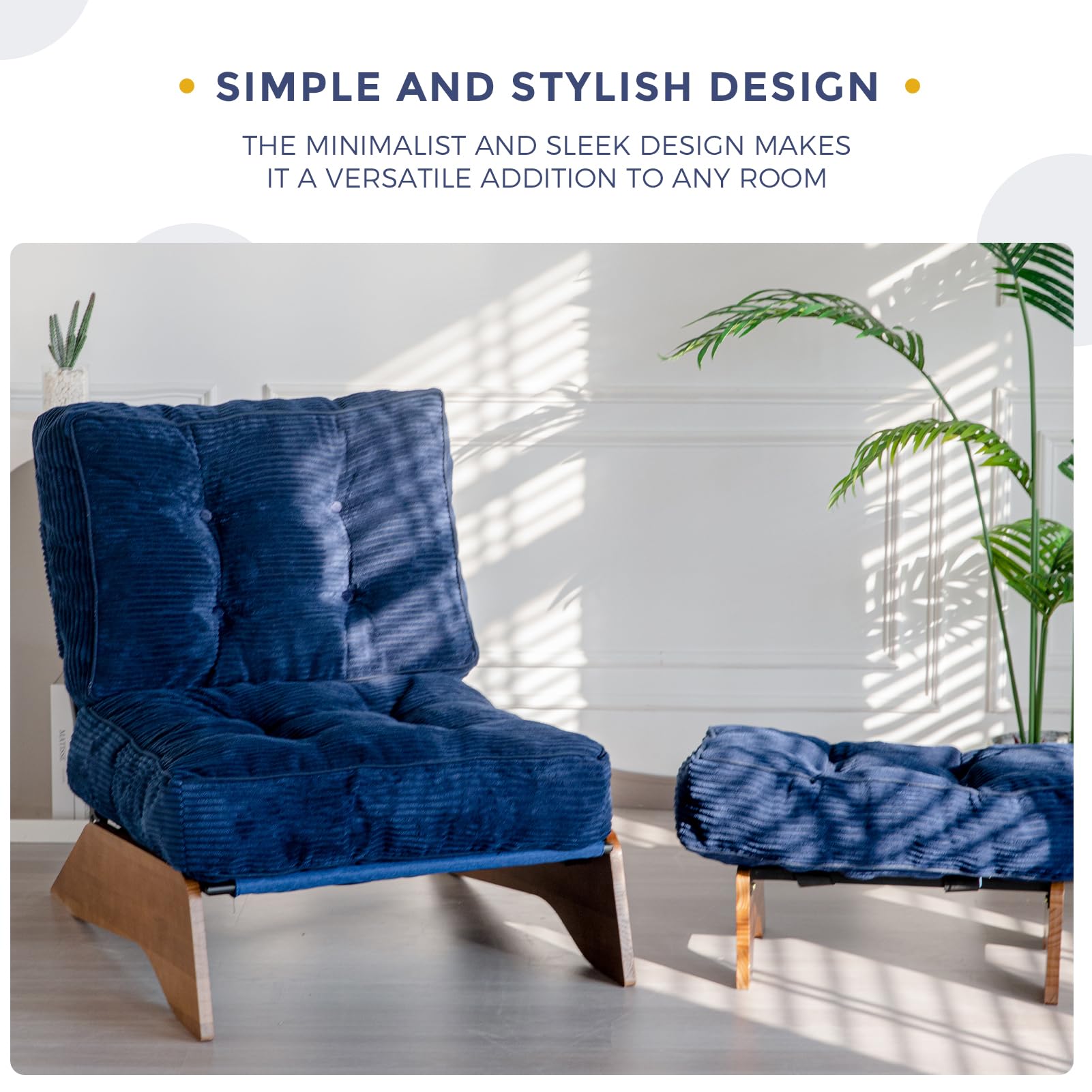 MAXYOYO Adjustable Accent Chair with Ottoman Set - Tufted Lounge Chair in Navy Blue for Living Room, Bedroom & Office - Comfortable Modern Furniture for Relaxing & Reading