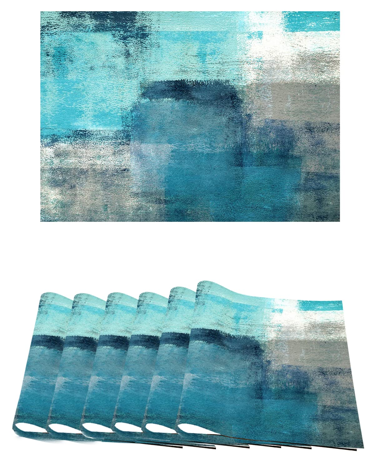 Turquoise and Gray Placemats Set of 6 - 18 x 12 Inch Modern Abstract Art Dining Table Mats for Kitchen & Home Decor | Waterproof & Heat Resistant for Everyday Use