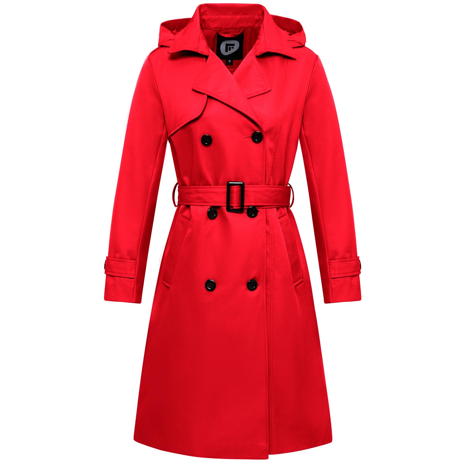 Garemcy Women's Waterproof Trench Coat - Double Breasted Long Raincoat with Detachable Hood & Belt, Classic Lapel Design for Office, Travel & Outdoor Activities