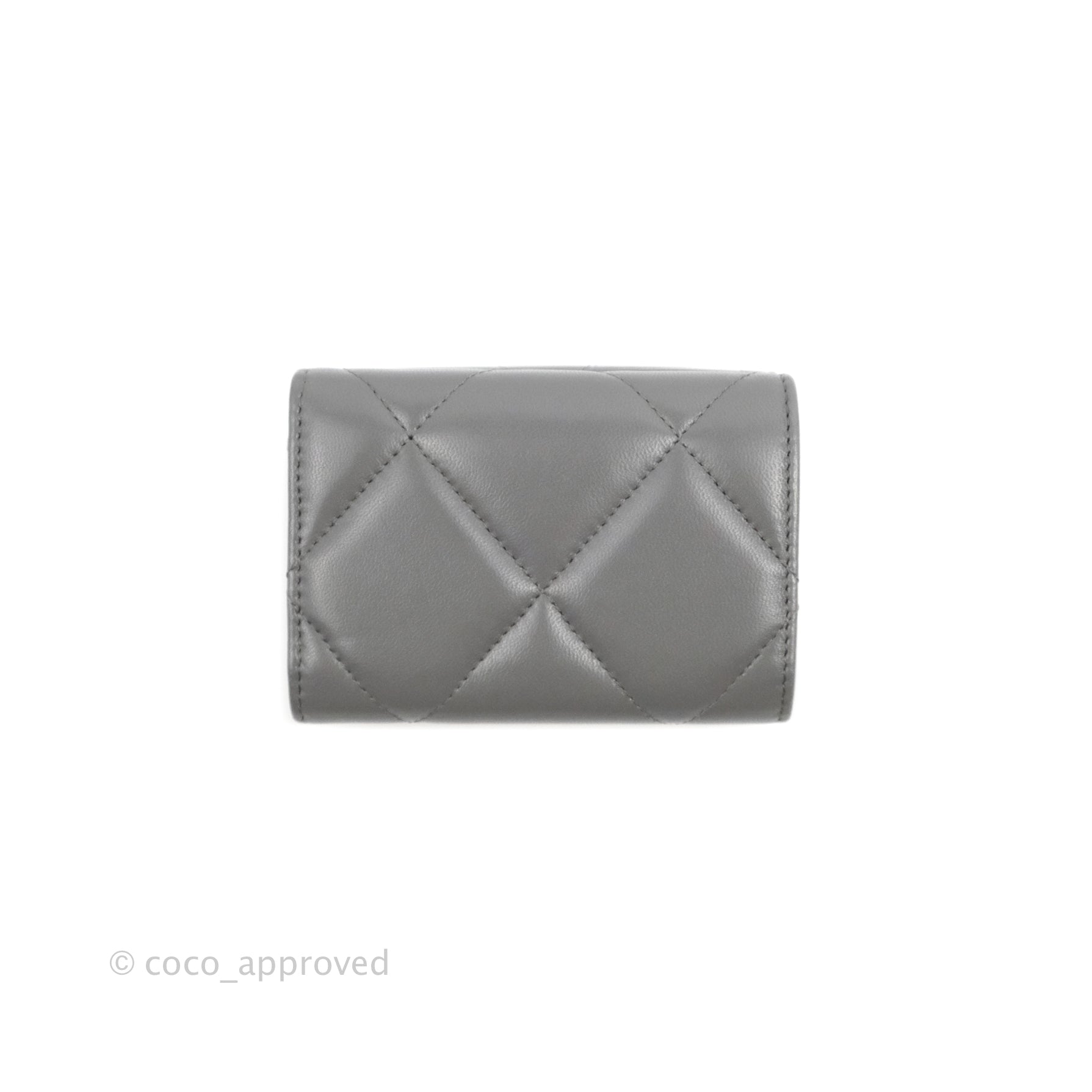 Chanel 19 Grey Short Trifold Wallet Lambskin Leather - Luxury Compact Womens Wallet for Everyday Use & Special Occasions