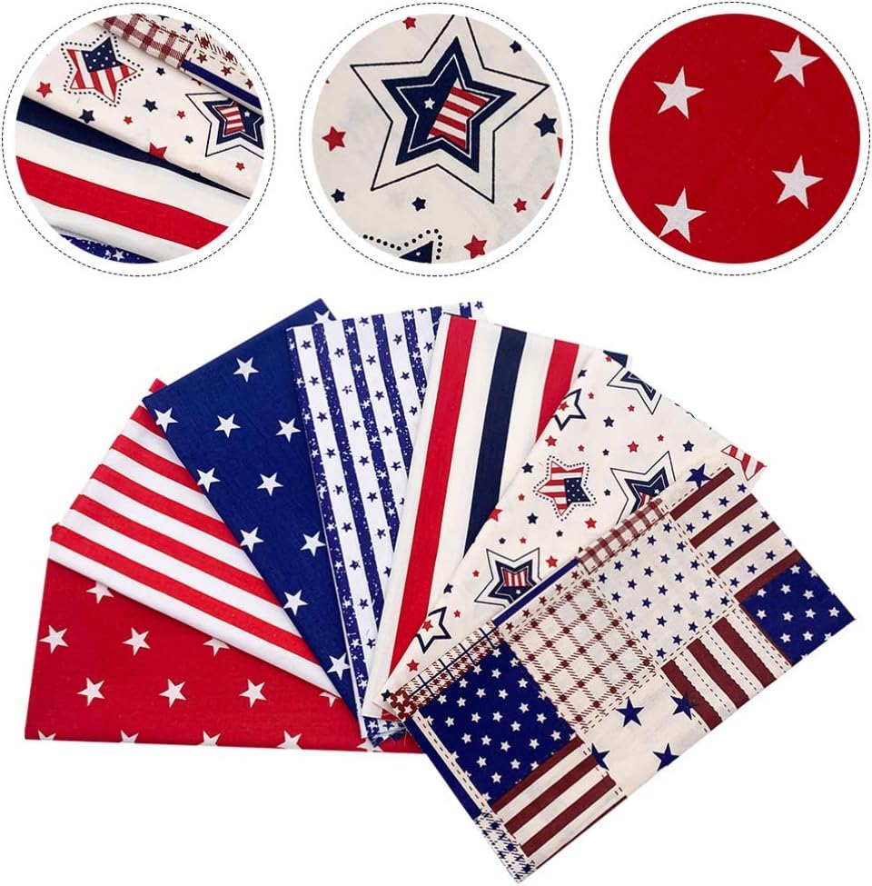 AMORNPHAN 7-Piece Patriotic Cotton Fabric Bundle - 4th of July American Flag Stripe Quilting Squares (16x20 Inches) for DIY Crafts, Sewing, Patchwork & Needlework | Perfect for Holiday Decorations, Quilt Making & Home Décor Projects