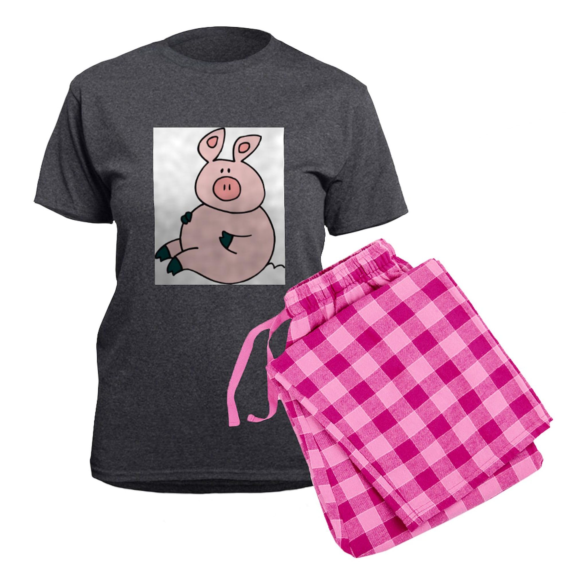 Cute Pig Women's Lightweight Pajama Set - Charcoal Grey Sleepwear for Women | Cozy Lounge Pajamas for Relaxing at Home