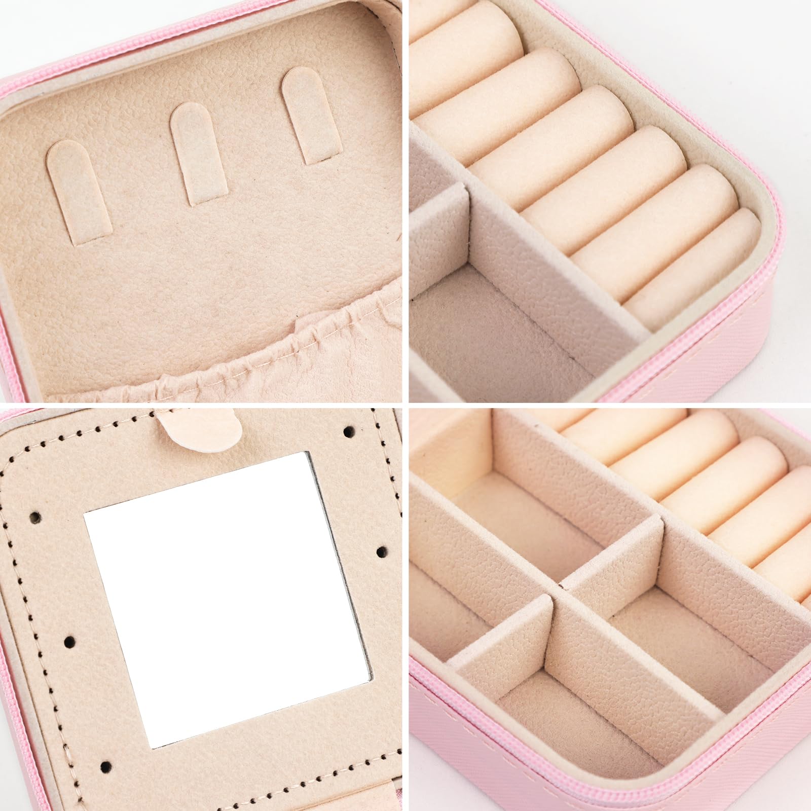 FUNARTY Pink Travel Jewelry Organizer Box with Mirror - Portable Jewelry Case for Necklaces & Earrings - Perfect Gift for Women - Compact Jewelry Storage for Travel, Vacation & Daily Use