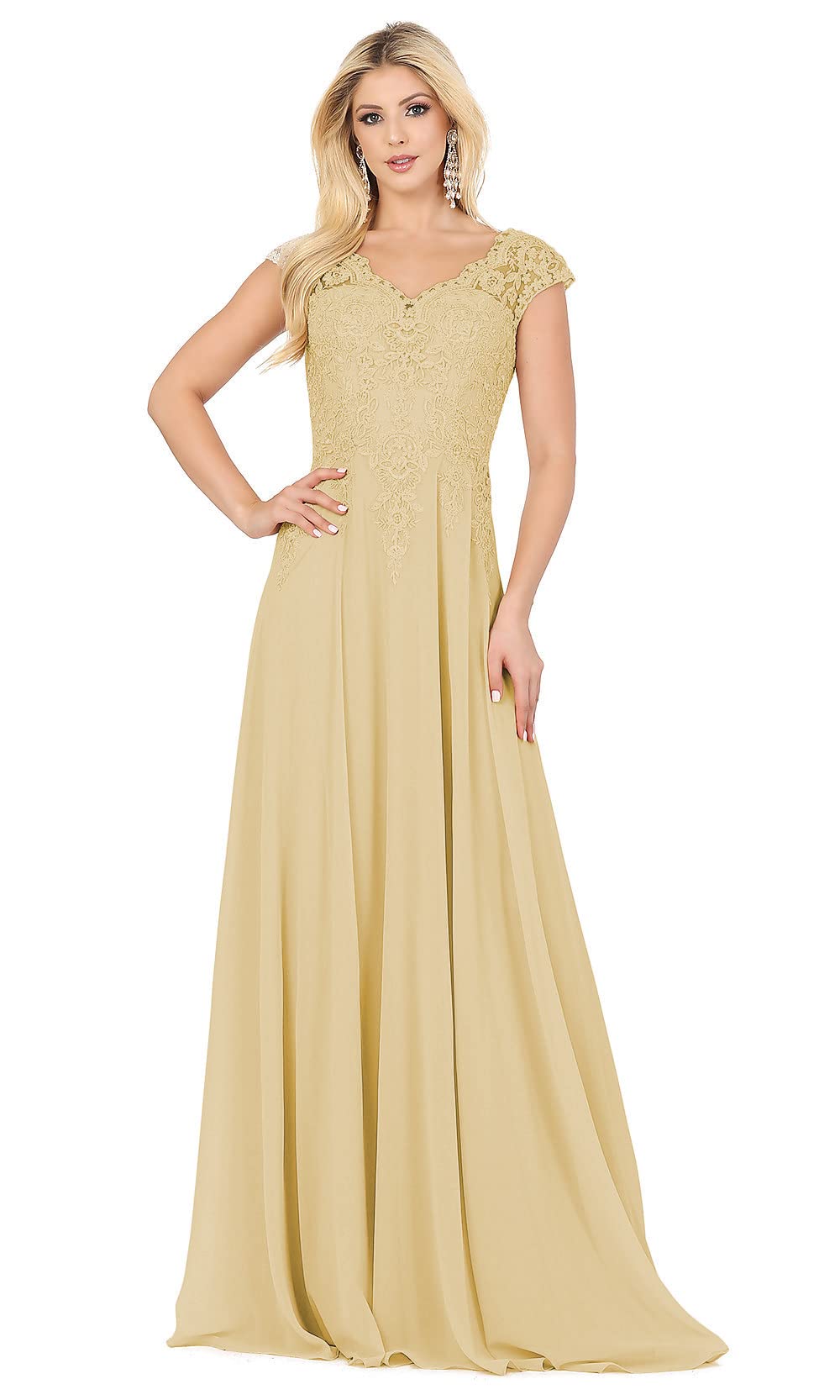 Elegant A-Line V-Neck Lace Chiffon Mother of The Bride Dress - Embellished Formal Evening Gown for Weddings, Parties & Special Occasions