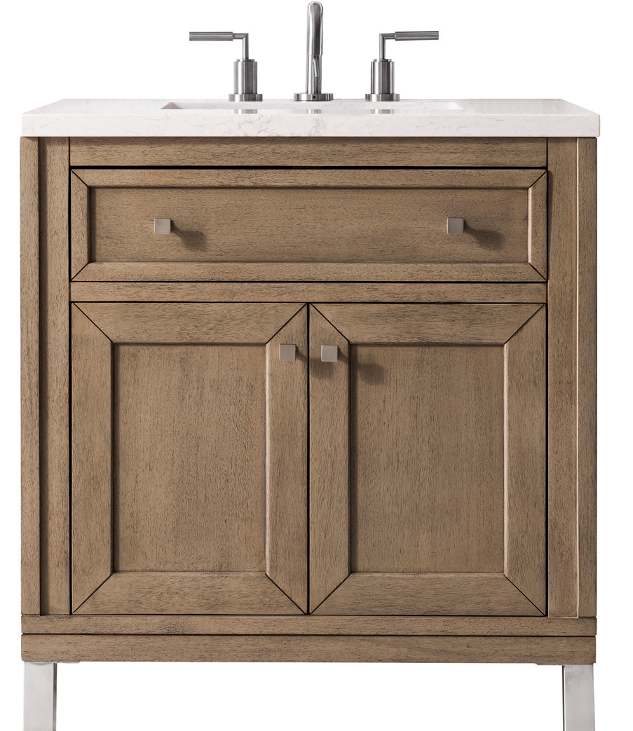James Martin Vanities Chicago Collection 30-Inch Single Bathroom Vanity in Whitewashed Walnut with Countertop Options - Perfect for Modern Bathroom Renovations & Small Space Solutions