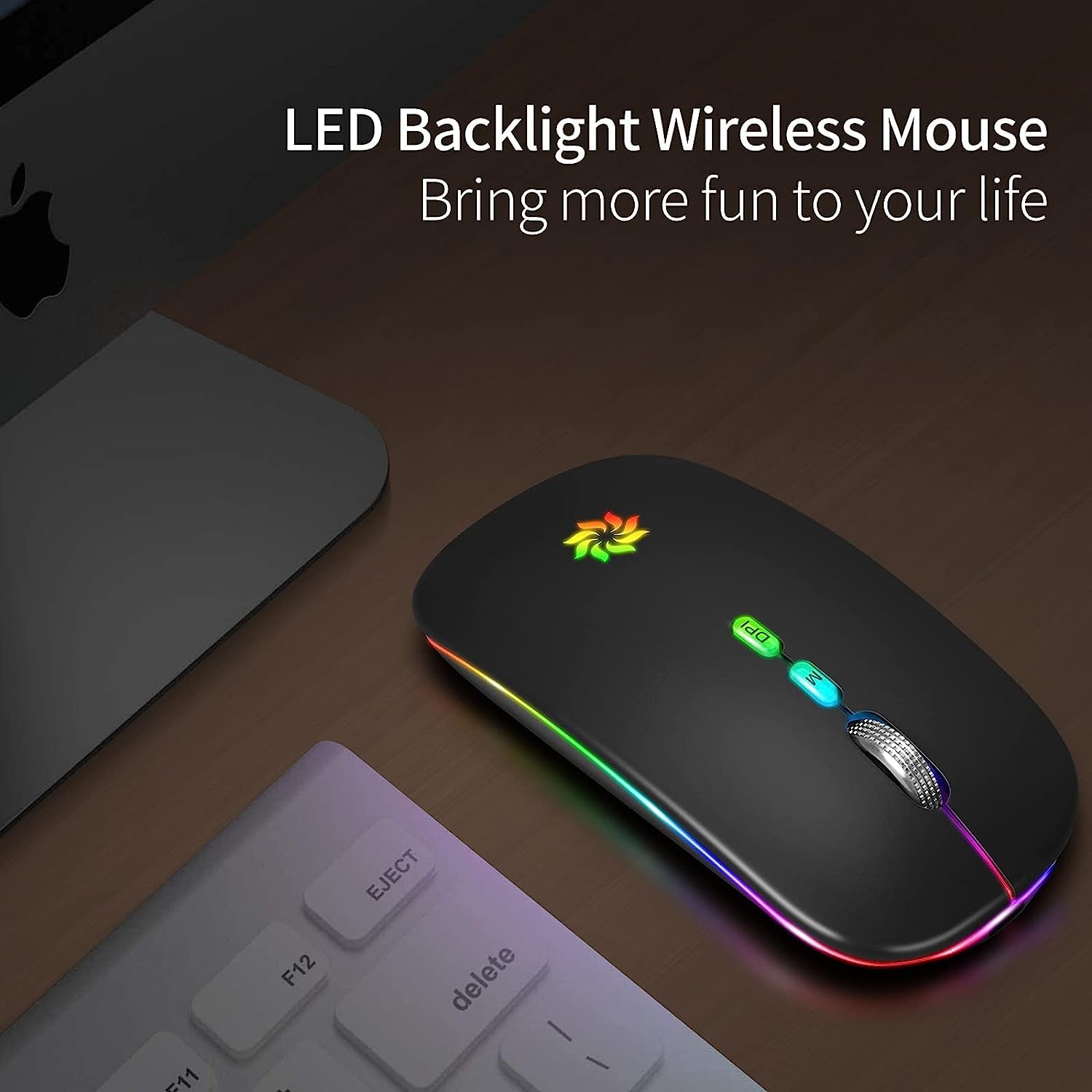 KBCASE Slim Silent Wireless Mouse - 2.4G Rechargeable LED Mouse for Laptop, MacBook, iPad, Chromebook - Includes USB & Type-C Receiver for Home, Office, and Travel Use