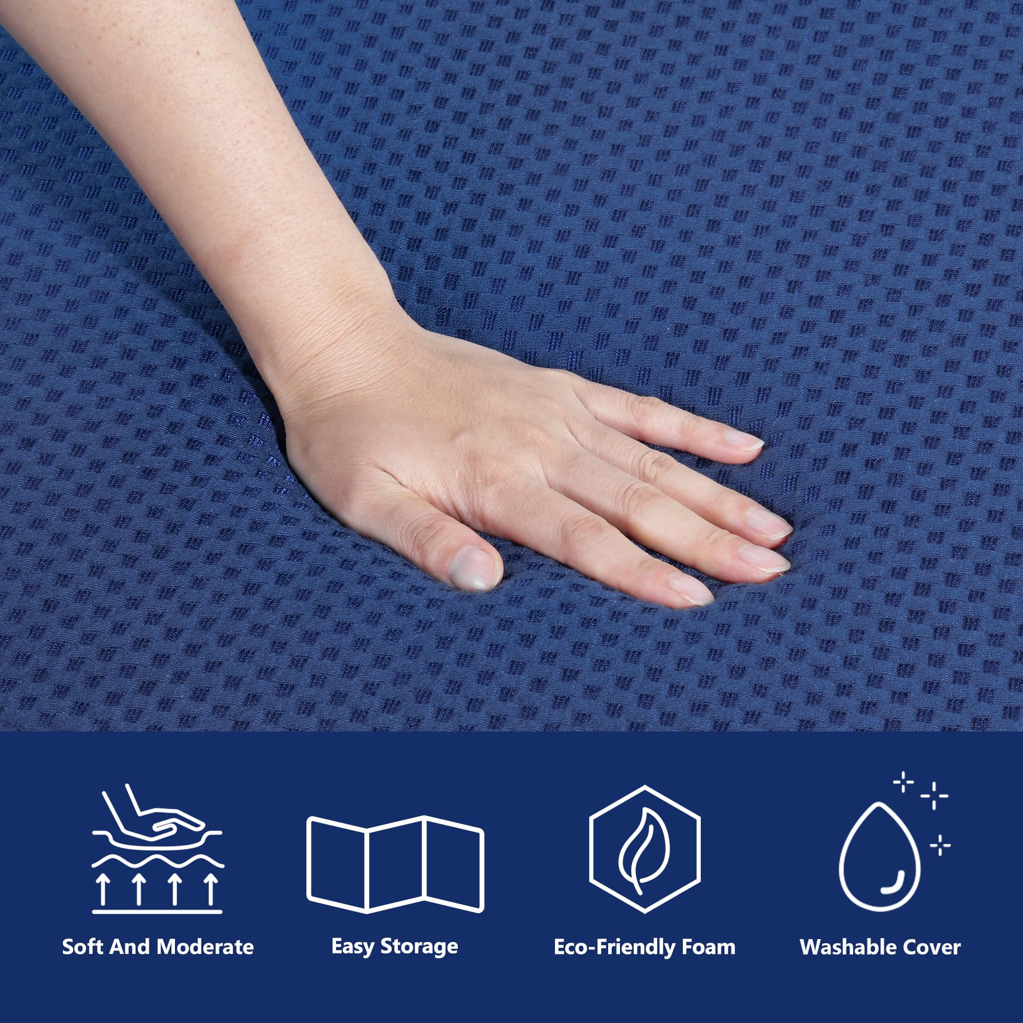 Olee Sleep 4 Inch Tri-Folding Memory Foam Mattress Topper with Gel Infusion - CertiPUR-US Certified, Washable Cover, Twin XL Size - Perfect for Camping, Guest Beds & Temporary Sleeping Solutions (Soft, Blue)
