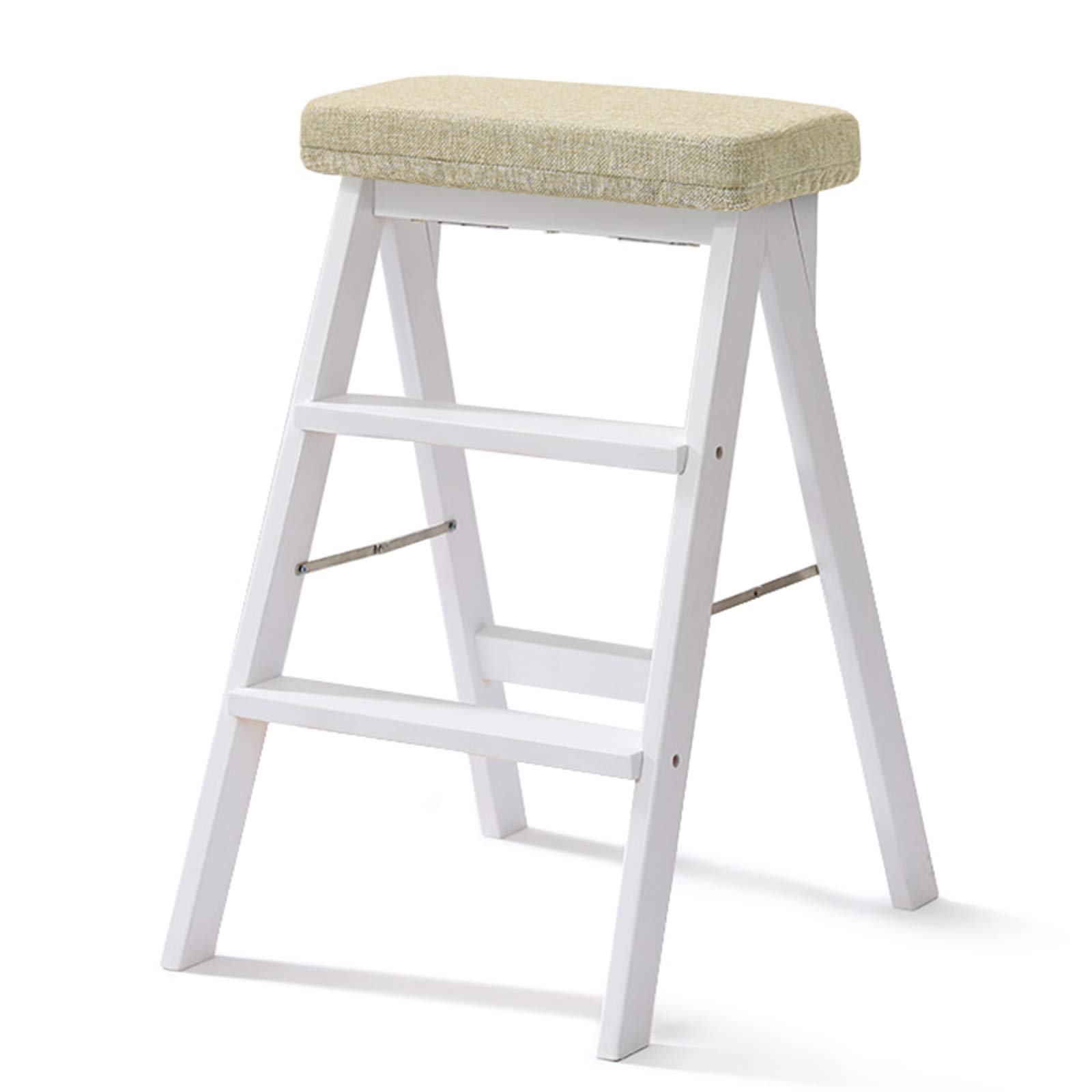 Foldable Step Stool for Adults - Non-Slip Kitchen Stepladder with Wide Platform, Perfect for Home, Office & Garden Use - Extra Height to Reach High Places (White, Medium Size) - Ideal for Kitchen Shelves, Closet Organization & Outdoor Gardening