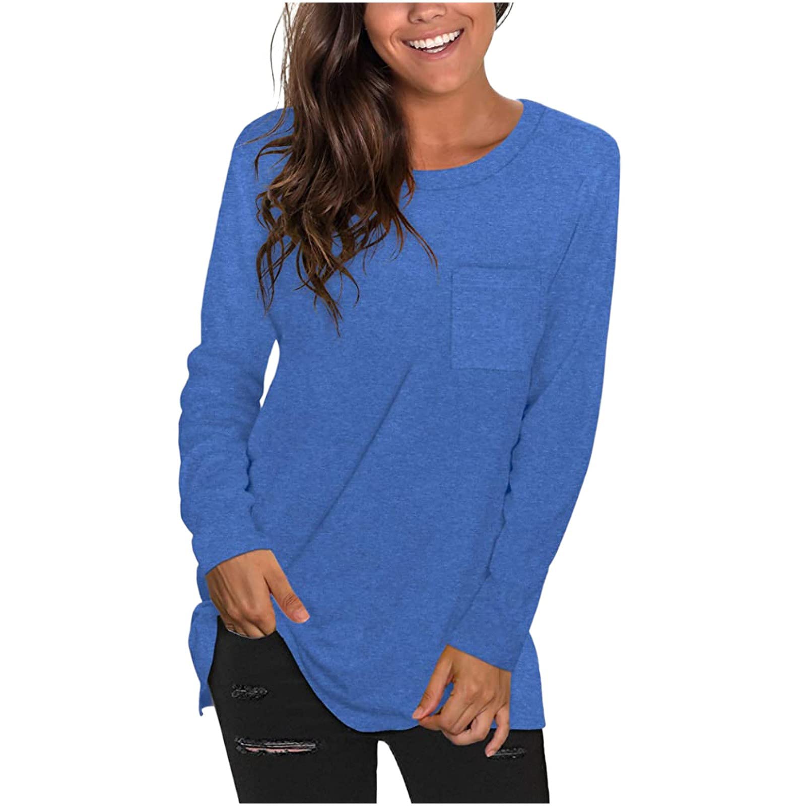 Women's Long Sleeve Crew Neck T-Shirts - Basic Casual Tee Tops & Blouses for Everyday Wear, Work, and Layering