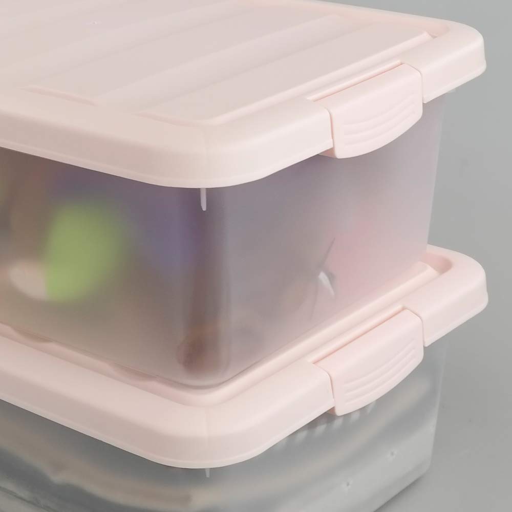 14 Quart Plastic Storage Boxes with Pink Lids - 2 Pack Set for Home Organization, Kitchen Pantry, and Craft Room Storage
