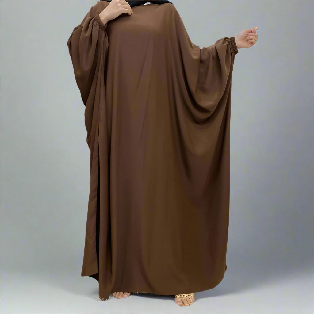 Muslim Women's Batwing Sleeve Nida Farasha Abaya Dress - Elegant Islamic Prayer Dress for Mosque, Eid & Special Occasions