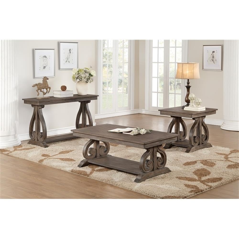Lexicon Toulon Wood Coffee Table in Distressed Dark Oak - Modern Rustic Living Room Furniture for Home Decor & Entertainment Areas