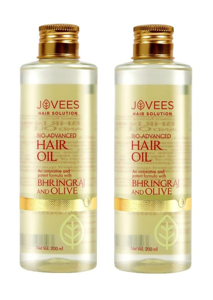 Jovees Herbal Bhringraj & Olive Bio-Advanced Hair Oil for Dry Damaged Hair - Reduces Dandruff & Hair Fall with Bhringraj Oil, Olive Oil, Jojoba Oil | 200ml (Pack of 2) | Deep Conditioning Treatment for Stronger, Healthier Hair | Perfect for Daily Hair Care & Scalp Massage