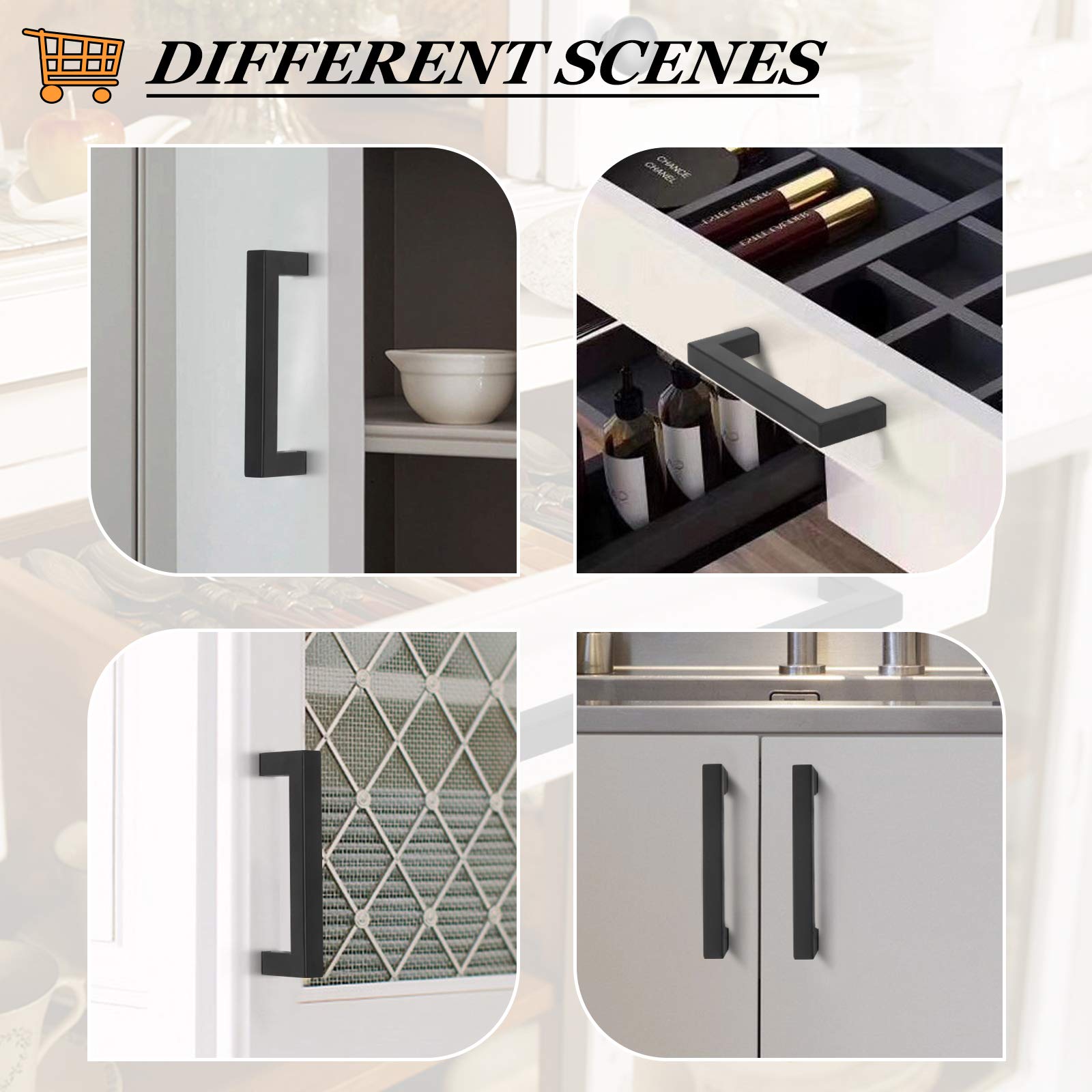 Probrico 10 Pack 3-3/4 Inch Matte Black Square Cabinet Handles - Kitchen & Bathroom Drawer Pulls, Cupboard & Dresser Hardware for Modern Home Decor - Perfect for Cabinets, Wardrobes, and Furniture Upgrades