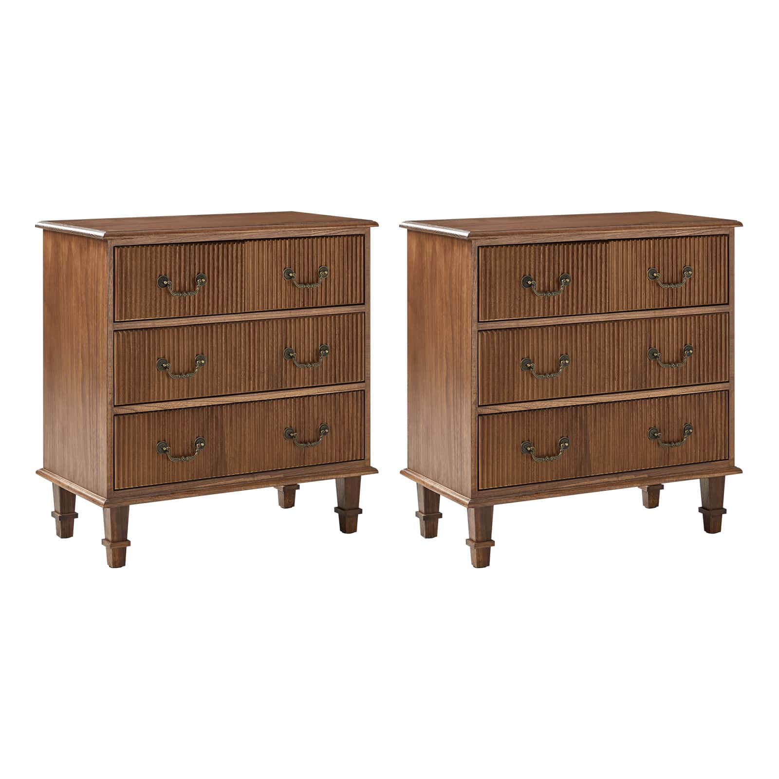 Rustic 3-Drawer Nightstand with USB Charging Station - Solid Wood Bedside Table for Bedroom, Living Room & Guest Room | Galatea Optional Types