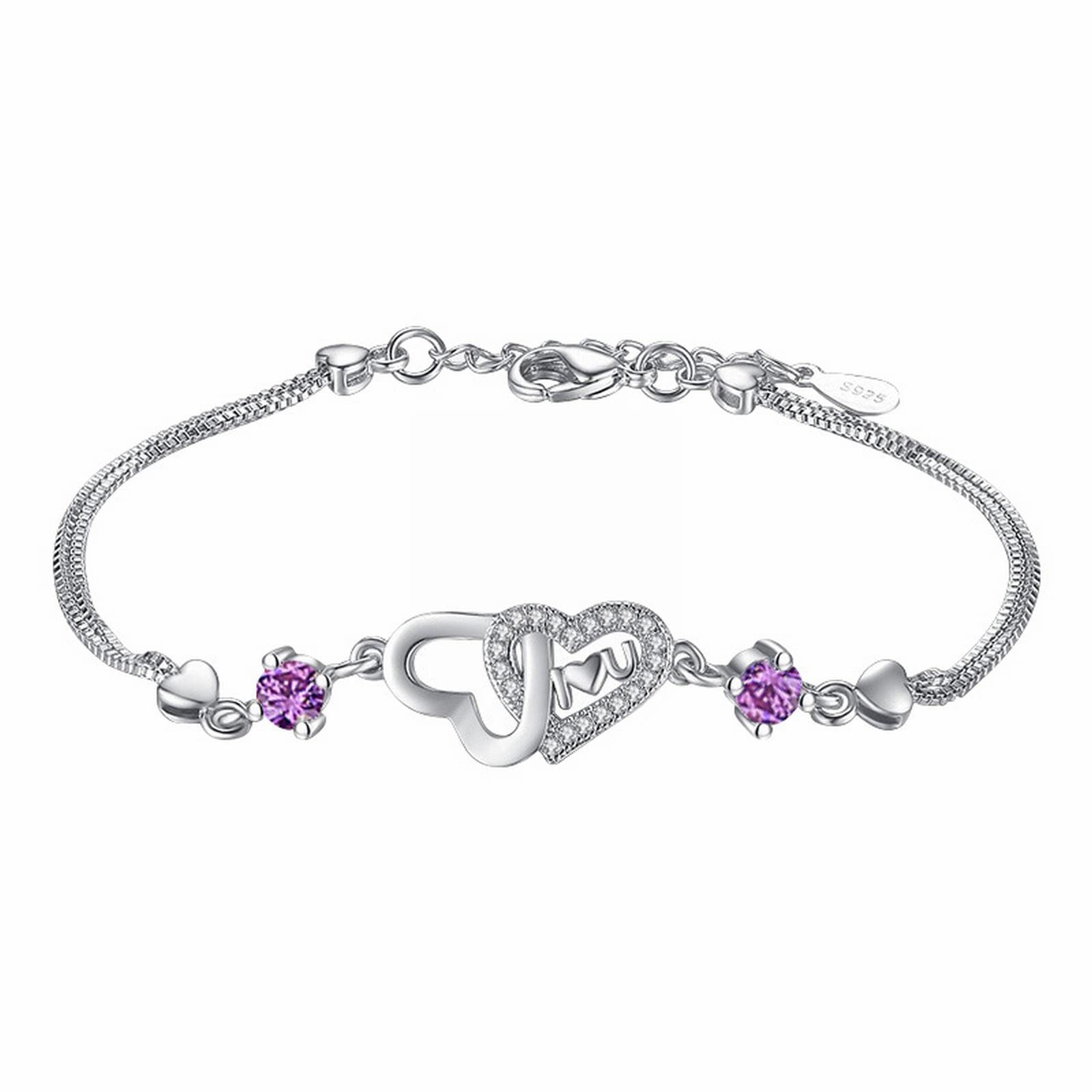 Heart Shaped Zircon Charm Bracelet for Women - Elegant Wedding Jewelry Gift, Fashionable Adjustable Bracelets for Girlfriend, Anniversary, Valentine's Day | Perfect for Date Night, Bridal Shower & Special Occasions