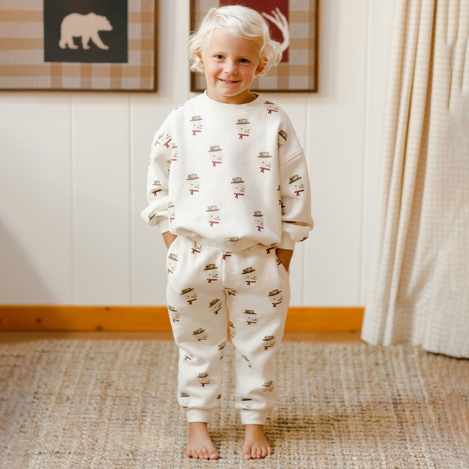 Men's Winter Jogger Pants with Snowman Print in Ivory - Cozy Lounge & Casual Wear for Cold Weather - FINAL SALE