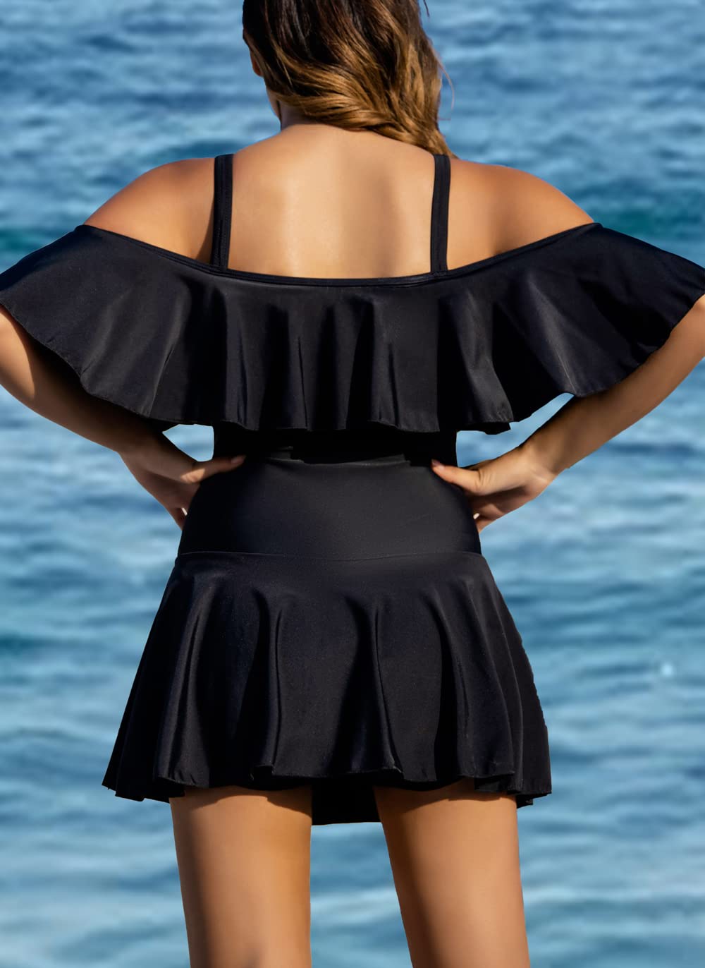COCOPEAR Women's One Piece Swimsuit Off Shoulder Bathing Suit with Flounce & Tummy Control - Beachwear, Pool Party, Vacation Swimwear for Summer
