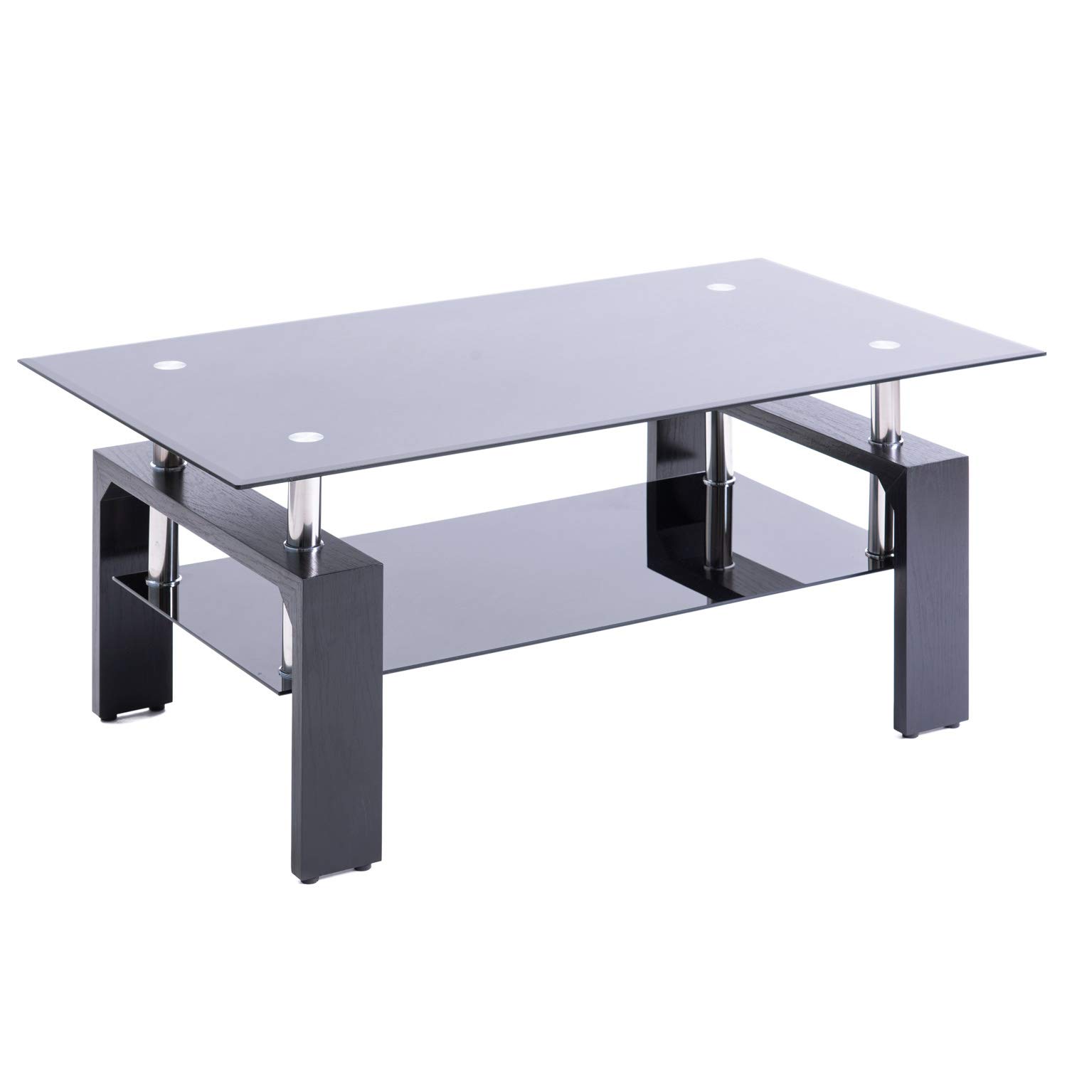 Upgraded Modern Glass Top Cocktail Coffee Table with Storage Shelf - 43 Inch Rectangle Living Room Center Table with Wood Legs - Perfect for Sofa Side, Lounge Decor & Small Space Furniture Arrangement