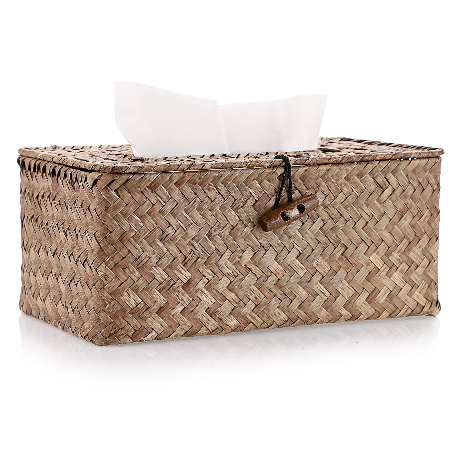Sumnacon Woven Seagrass Tissue Box Cover - Rectangle Decorative Holder for Bathroom, Home, Office, Table & Coffee Area | Natural Fiber Storage Solution for Kleenex Boxes