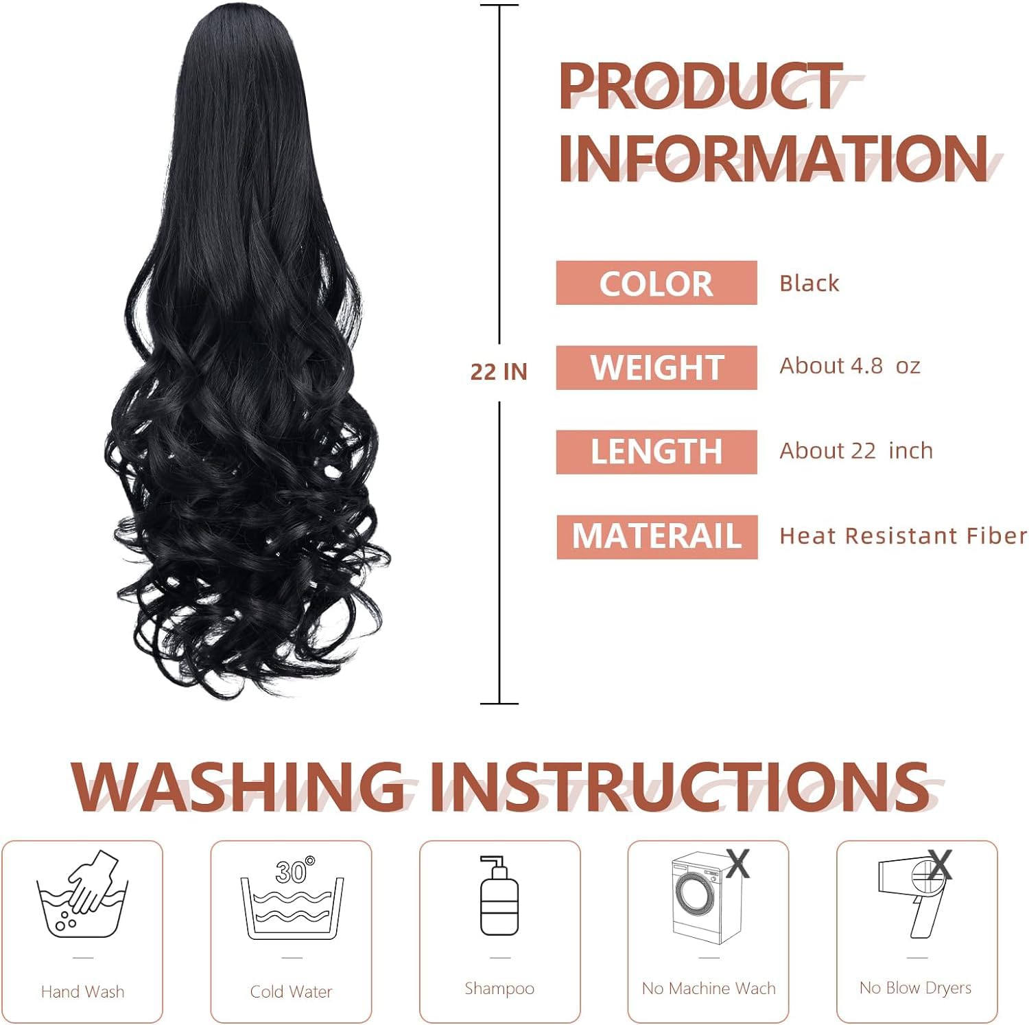 Premium Synthetic Fiber Pema Hair Extensions & Wigs - Instant Volume Ponytail Clip-in (Black) | Perfect for Parties, Weddings & Daily Styling