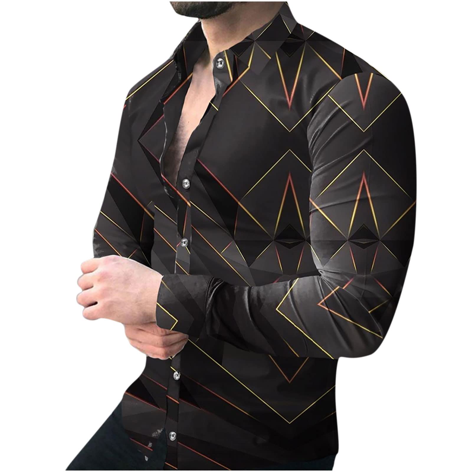 2022 New Men's Fashion Printed Long Sleeve Cardigan Dress Shirt | Casual Henley Shirt for Plus Size | Office Wear, Date Night & Everyday Outfits
