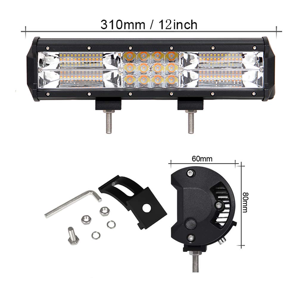 AUXTINGS 12 Inch 180W LED Strobe Light Bar - White & Amber Flash, Triple Row 5500LM Flood Spot Combo - Waterproof Off-Road Lights for Trucks, ATVs, UTVs, Emergency Vehicles & Construction Equipment