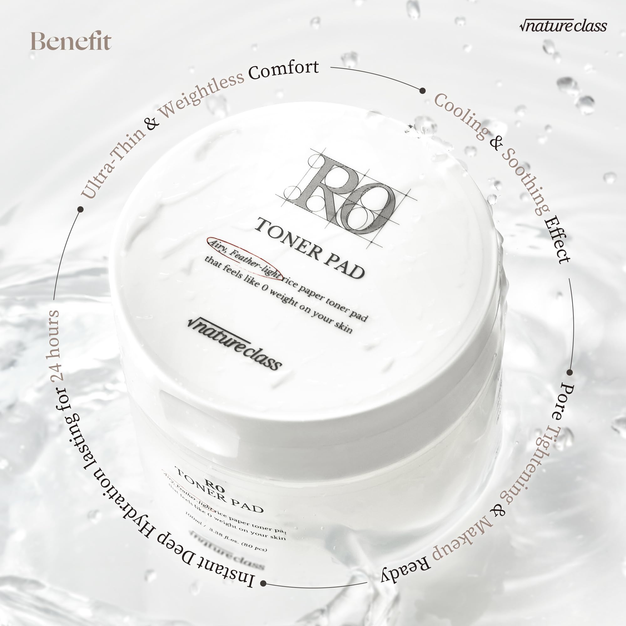 [NATURECLASS] R0 Rice Toner Pads - Zero Irritation Hydrating Facial Toner with Rice-Peptide Complex | Soothing & Nourishing Korean Skincare | Ultra-Thin Biodegradable Cellulose Gel Pads | Vegan, Cruelty-Free | 80 Count | Perfect for Daily Hydration, Sensitive Skin Care & Post-Workout Refresh