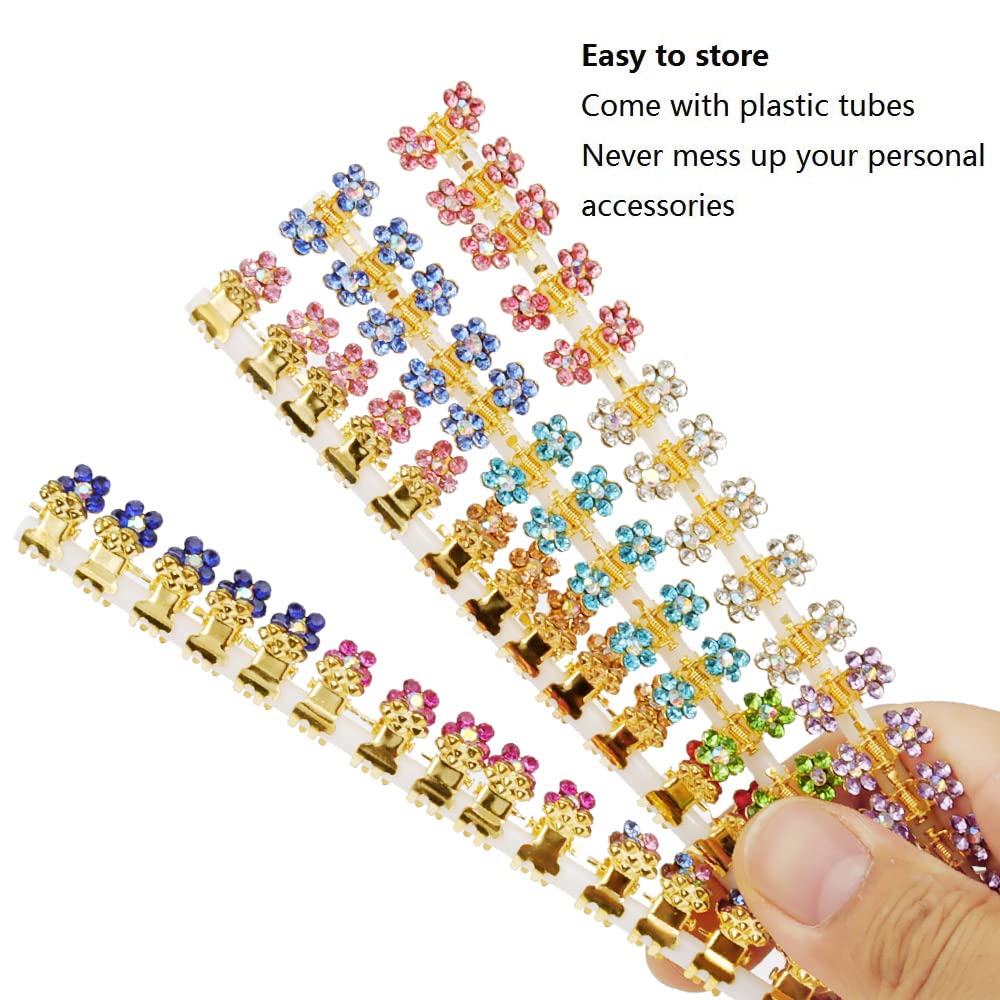 Sparkly Mini Rhinestone Flower Hair Clips - Non-Slip Grip Claw Clamps & Metal Barrettes in 13 Mixed Colors for Women & Girls (Gold) | Perfect for Weddings, Parties & Everyday Hair Styling