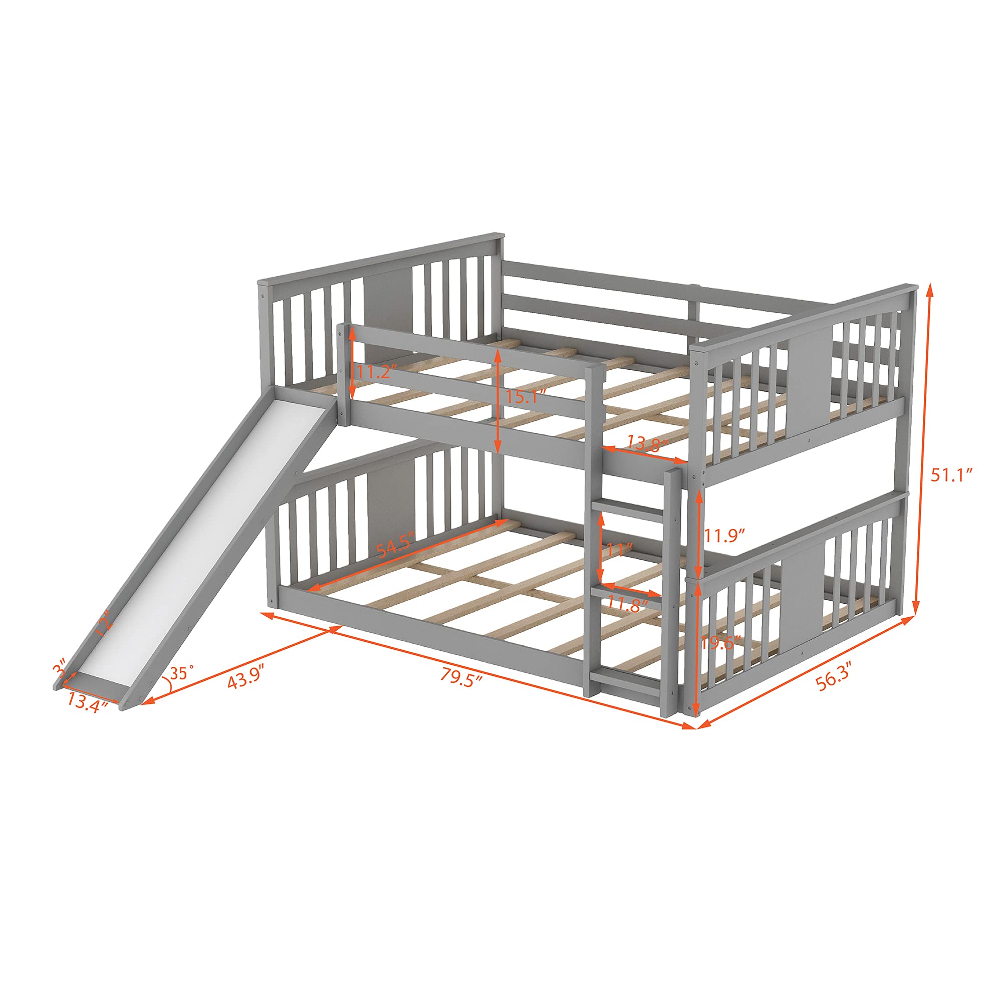 Full Over Full Bunk Bed with Slide and Ladder - Space-Saving Bunk Bed for Kids, Teens & Adults | No Box Spring Needed | Perfect for Small Bedrooms, Guest Rooms & Vacation Homes