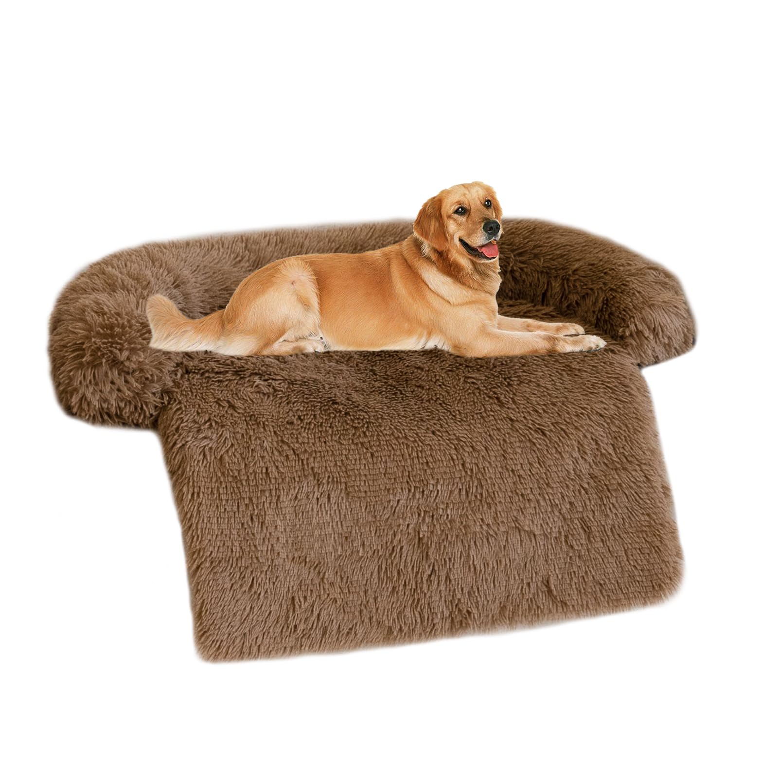 Premium 45In Calming Dog Couch Bed - Extra Large Plush Sofa Bed for Dogs & Cats, Fluffy Furniture Protector with Washable Cover (45x37x6, Brown) - Perfect for Living Room, Bedroom & Pet-Friendly Spaces