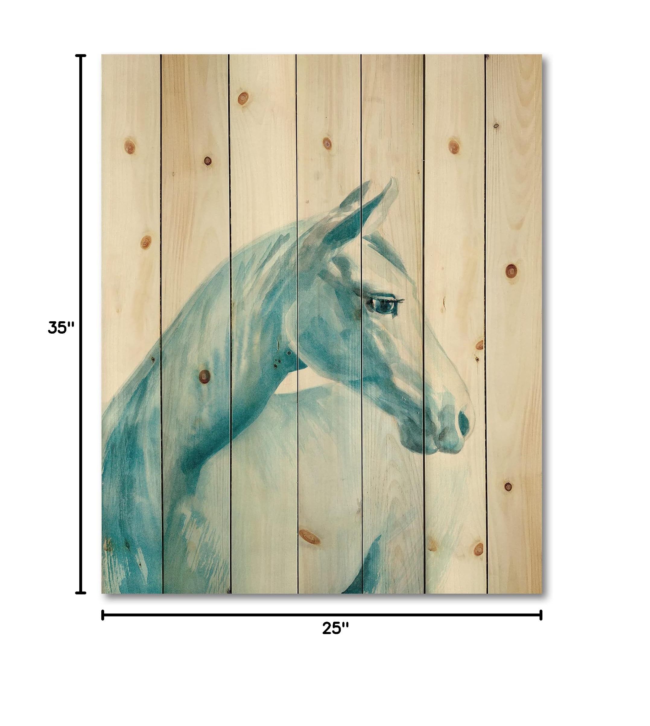 DesignQ Light Blue Horse Farmhouse Wall Decor - Hand-Painted Wood Wall Art, Large Animal Print on Natural Pine Wood - Perfect for Living Room, Bedroom & Country Home Decor