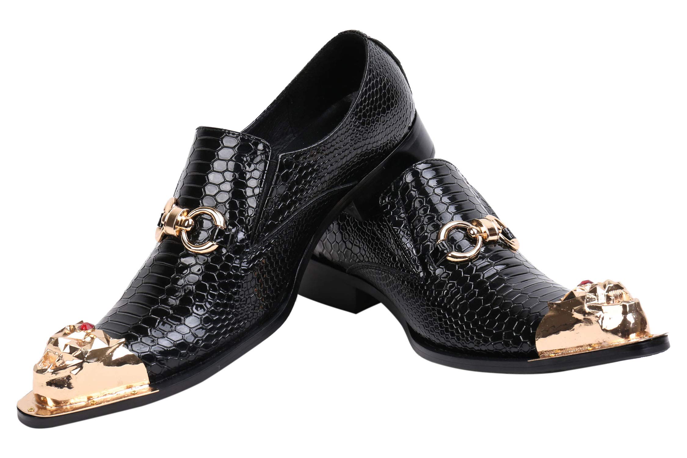 Santimon Men's Loafers - Pointed Toe Leather Dress Shoes with Rhinestone Buckle & Metal Tip for Western Style | Comfortable Slip-On Shoes for Business, Party & Casual Wear