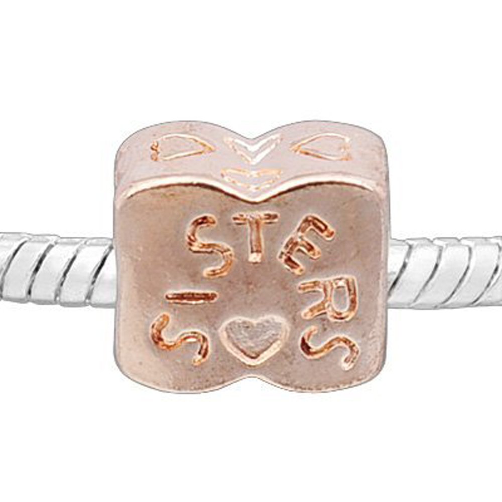 Sexy Sparkles Sisters Heart Rose Gold Charm Bead for Snake Chain Bracelet - Perfect for Gifts, Parties & Everyday Jewelry