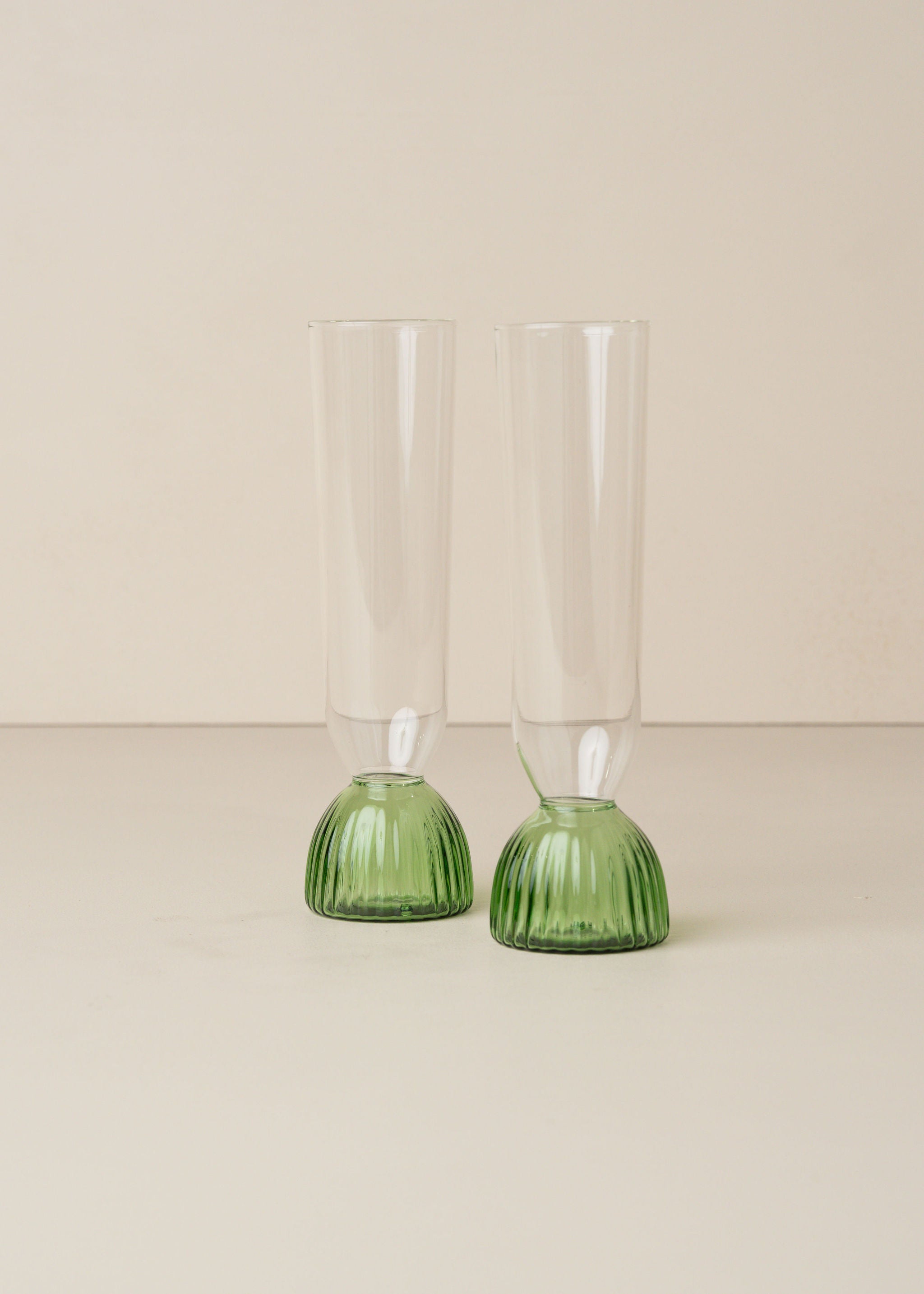 Premium Kairos Champagne Flutes - Elegant Green Glass Set of 2 - Perfect for Weddings, Anniversaries & Celebrations