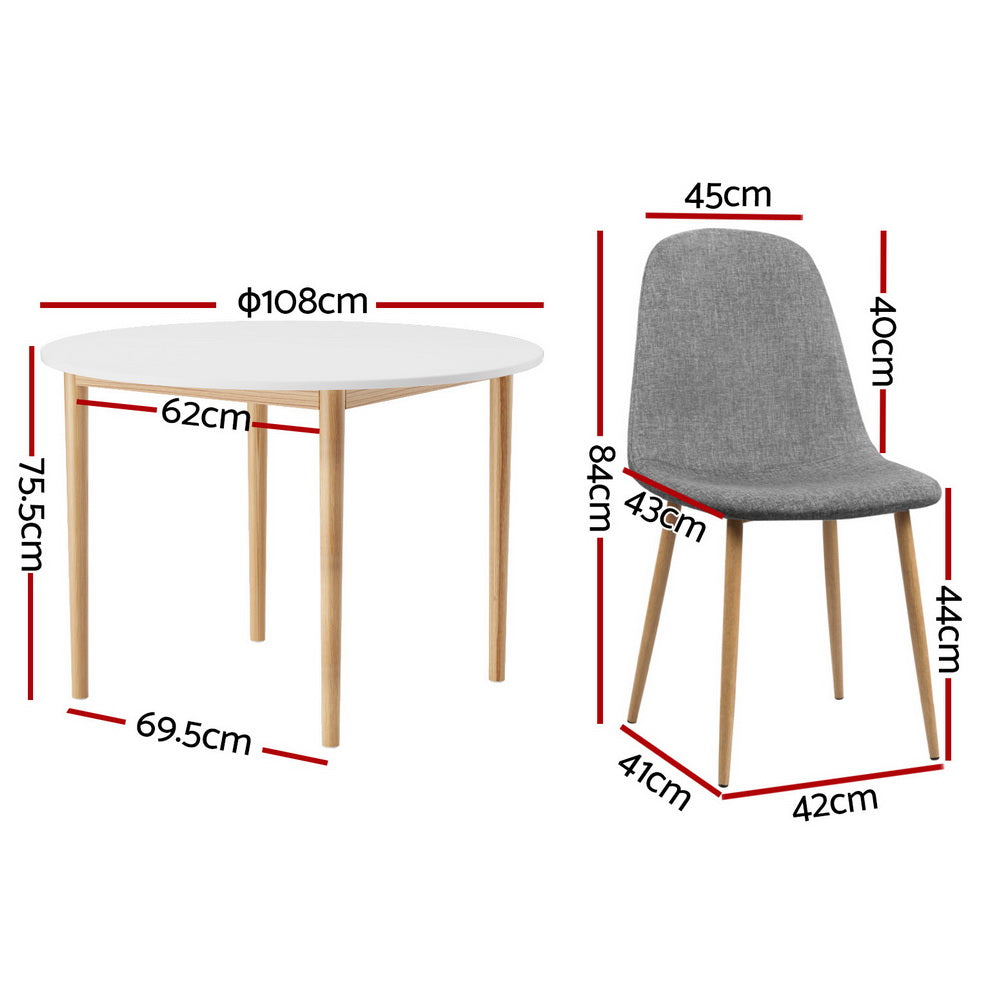 Artiss 5-Piece Dining Table Set with 4 Chairs - Modern White & Grey Kitchen Table for Small Spaces - Perfect for Breakfast Nook, Apartment Dining, and Family Gatherings