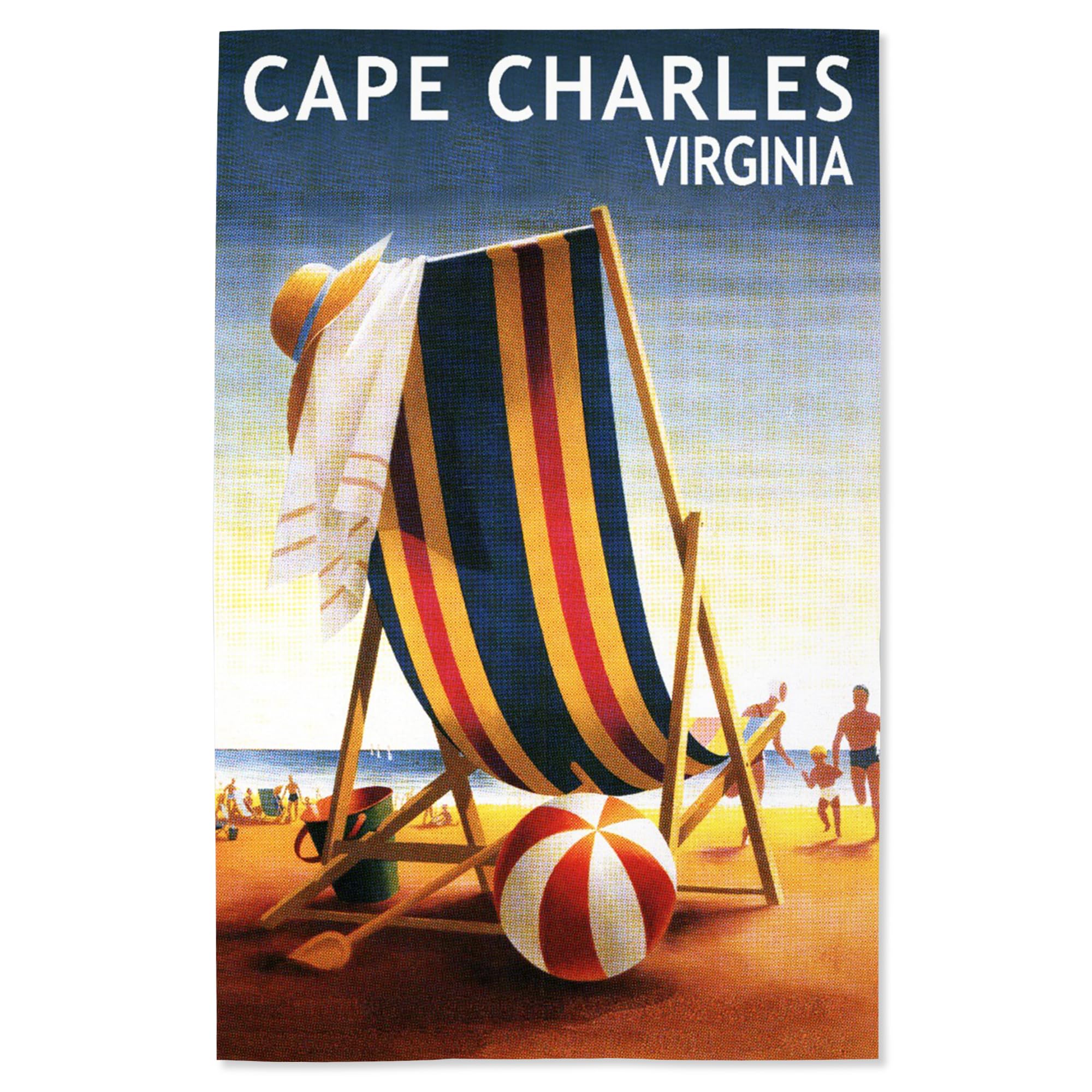 Lantern Press 16x24 Inch Giclee Art Print - Cape Charles Virginia Beach Scene with Chairs & Ball | Coastal Wall Decor for Living Room, Bedroom or Office