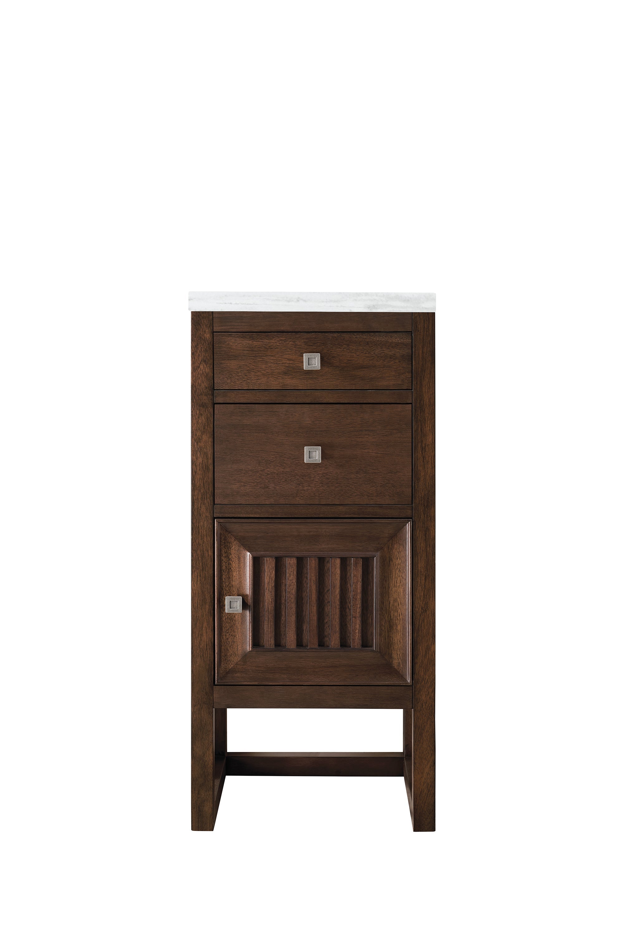 Mid Century Modern Acacia Wood Cabinet with 3 Drawers & Door - 15