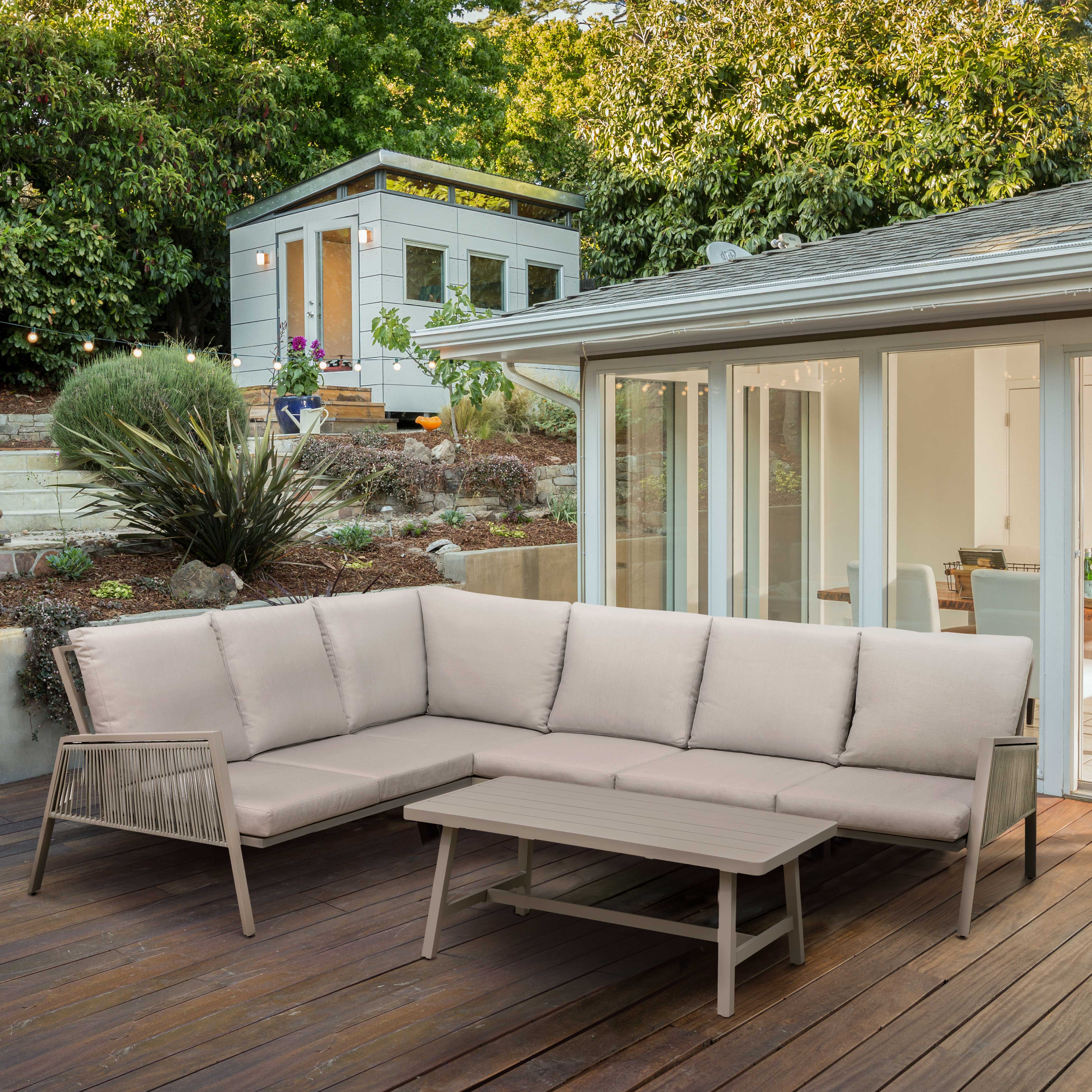 Fusion 4-Piece Outdoor Aluminum Corner Sofa Set in Light Grey DG57 - Perfect for Patio, Garden & Backyard Relaxation