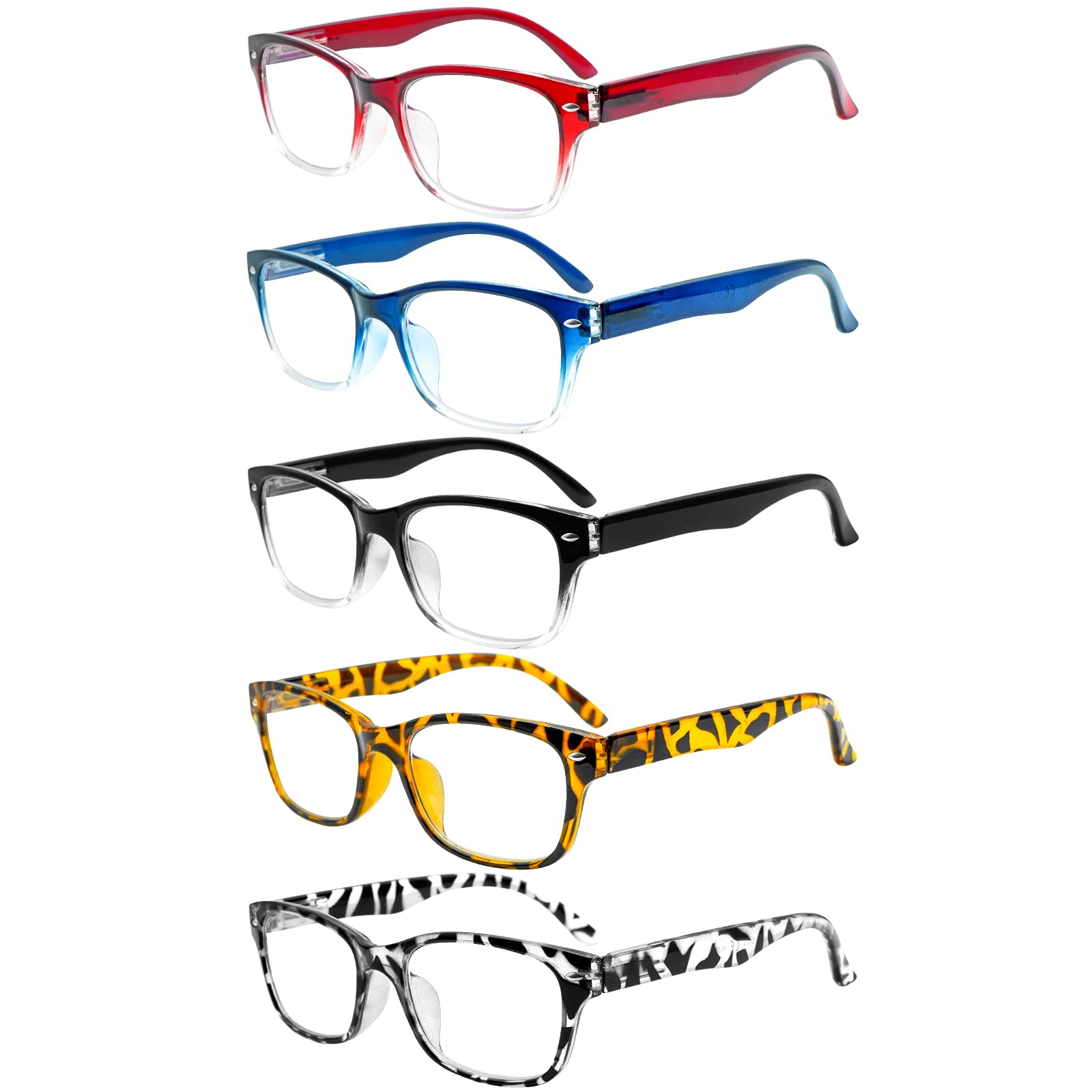 SIGVAN Blue Light Blocking Reading Glasses 5 Pack - Anti Glare Computer Glasses with Spring Hinge for Women & Men - Perfect for Office Work, Gaming & Screen Time