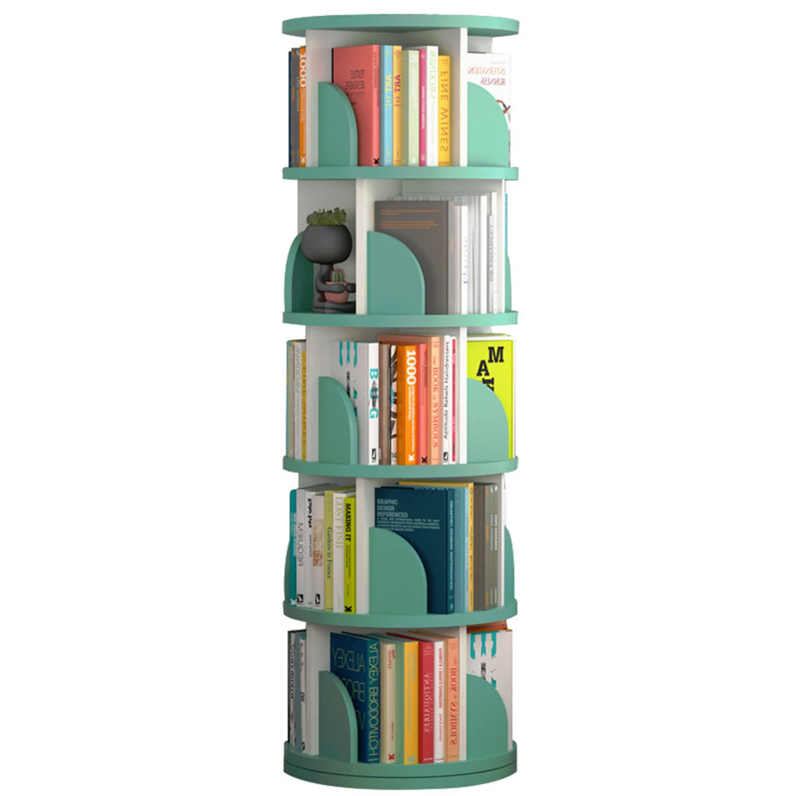 OiAKUS 5-Tier Rotating Bookshelf - 360° Swivel Wooden Bookcase with Open Design, Floor Standing Storage Shelf for Home, Office, Living Room & Study | Perfect for Small Spaces, Book Lovers & Home Decor