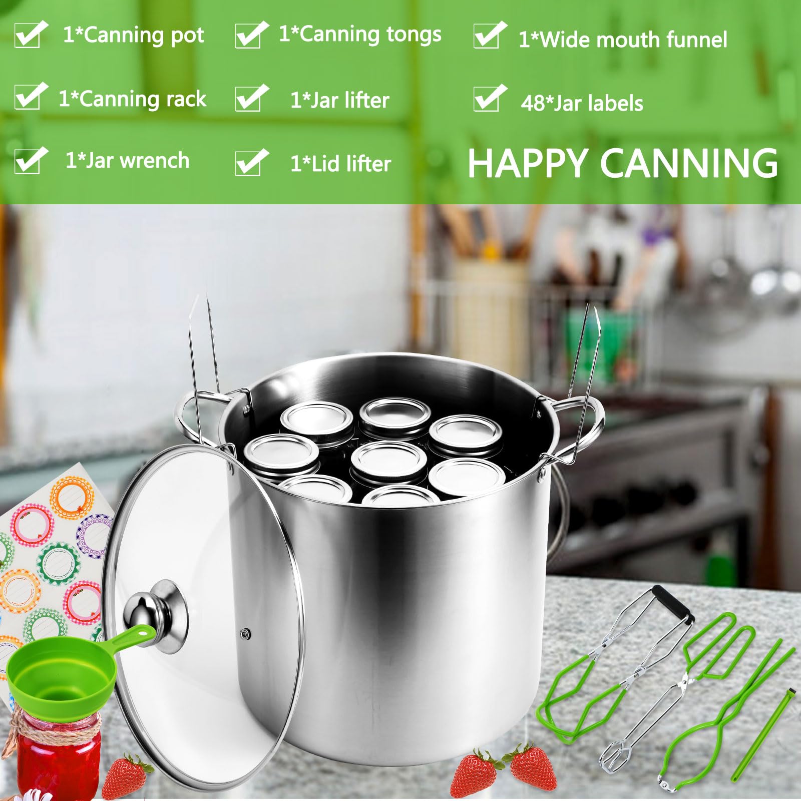 20 Quart Stainless Steel Water Bath Canner Pot - Complete Canning Kit with Rack, Tongs & Jar Lifter - Perfect for Beginners, Home Canning Fruits, Vegetables & Jams - Essential Canning Supplies Starter Set