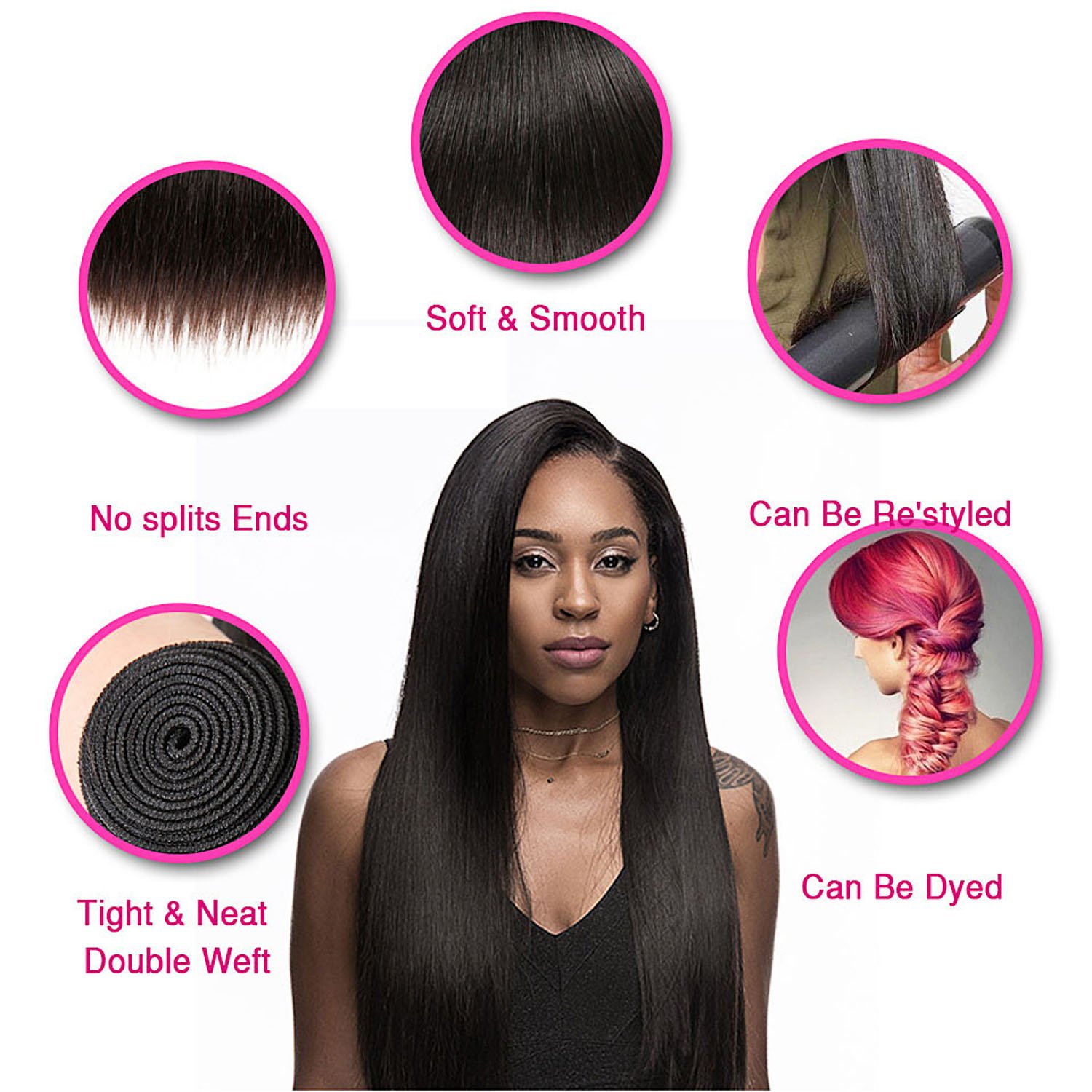 KLAIYI Malaysian Straight Virgin Hair Extensions - 3 Bundles Unprocessed Human Hair Weave, Natural Color (20, 22, 24 Inches) for Styling & Volume | Perfect for Daily Wear, Parties & Special Occasions