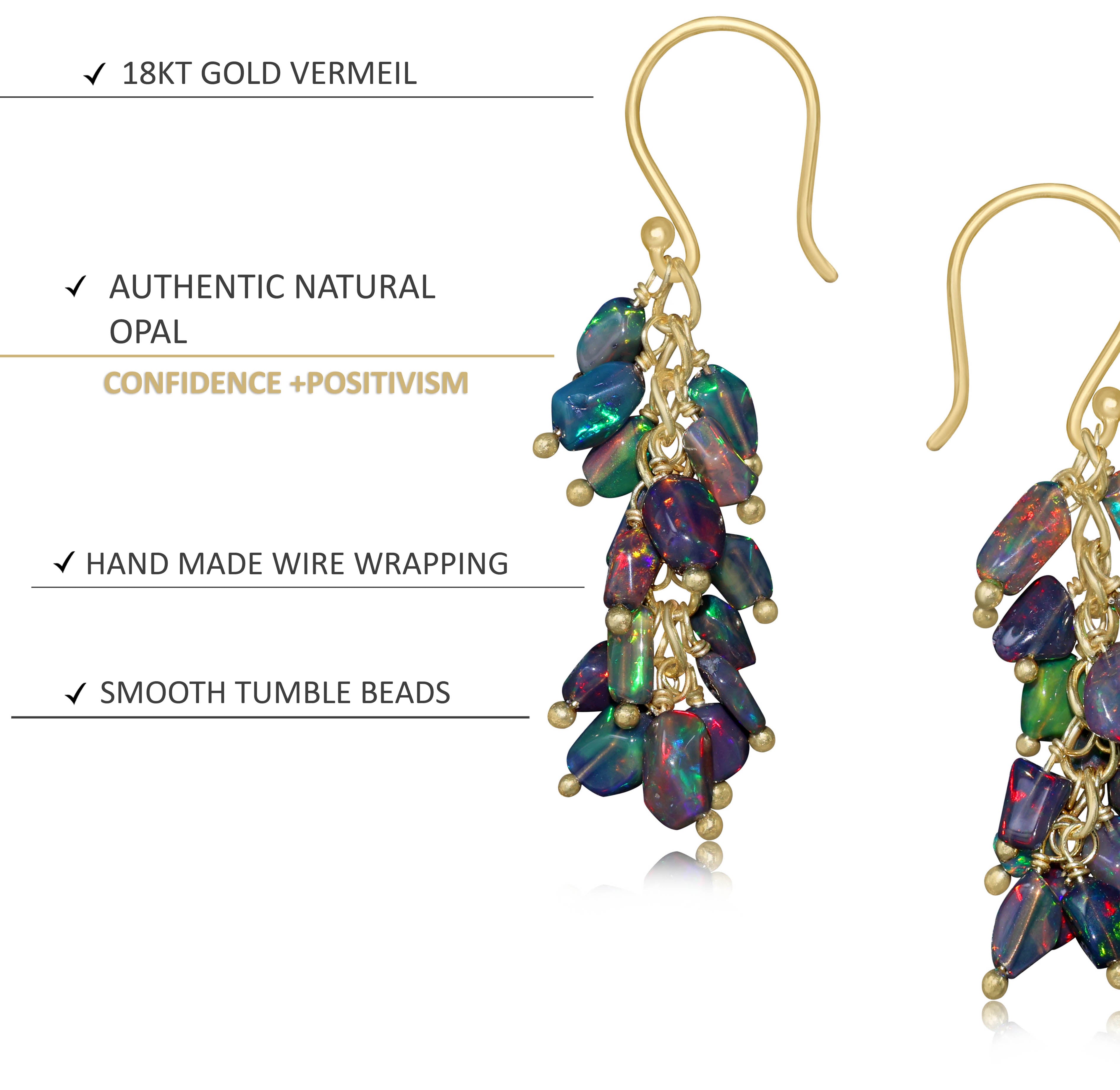 Natural Black Opal Tumble Shape Beaded Cluster Earrings | Handmade Gemstone Jewelry for Women | Perfect for Weddings, Parties & Special Occasions