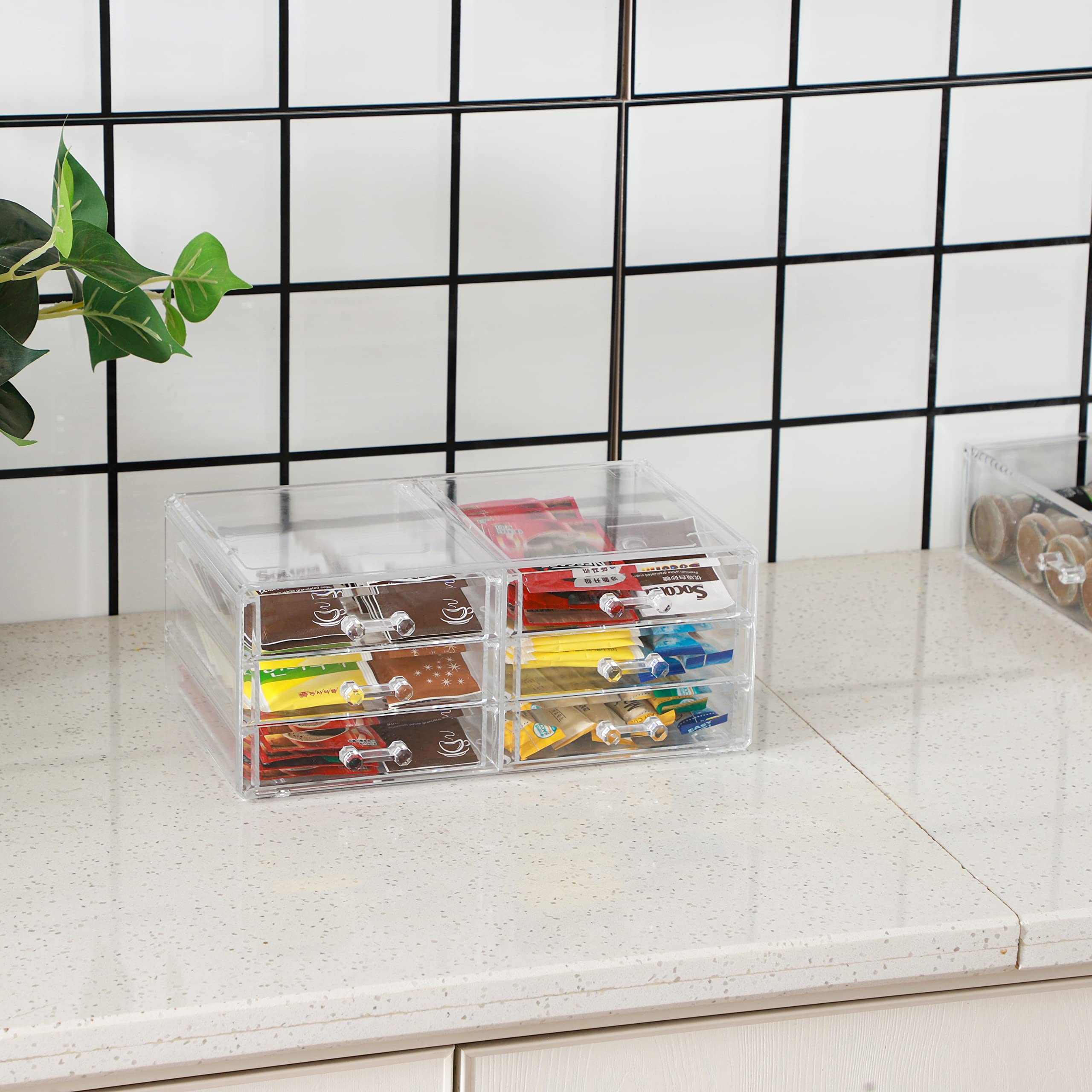 Clear Acrylic Stackable Storage Drawers - 6 Drawer Desktop Organizer for Office, Jewelry, Hair Clips & Makeup | Space-Saving Vanity Organizer for Beauty Products, Skincare & Cosmetics | Perfect for Bedroom, Bathroom & Workstation Organization
