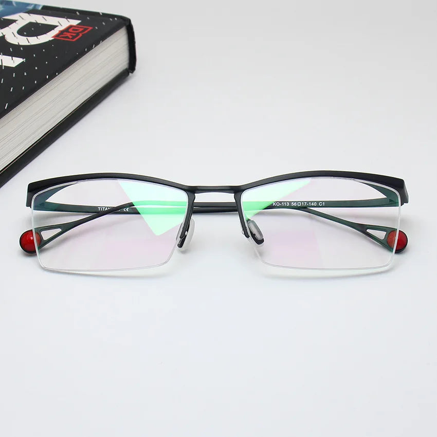 Stylish Black Semi-Rimless Square Frame Titanium Eyeglasses for Men - Perfect for Office, Reading & Everyday Use