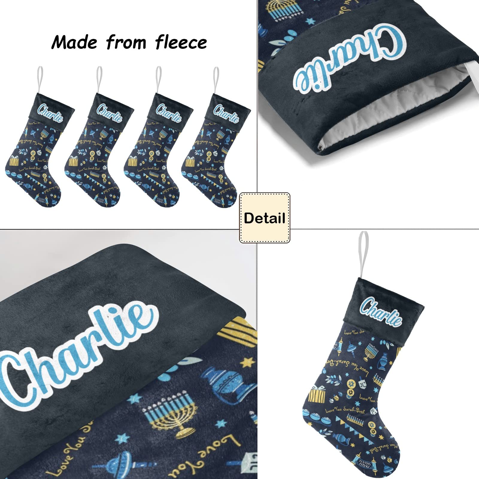 Personalized Hanukkah Christmas Stockings for Dogs - Custom Name Text Holiday Pet Gift Decor - 17.52 x 7.87 Inch - Perfect for Pet Lovers' Christmas Decorations & Festive Home Decor
