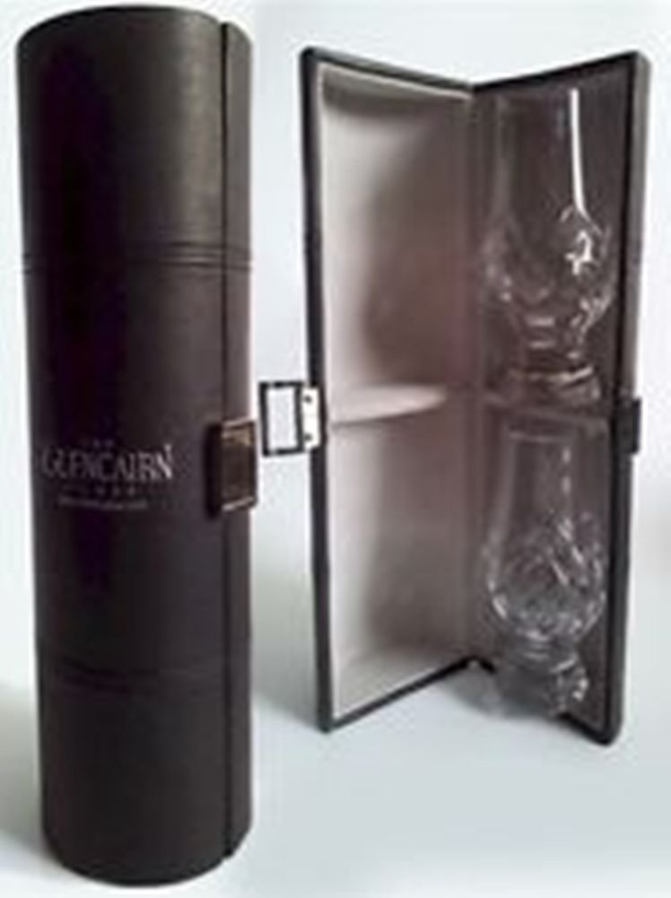 Premium Black Stitched Glencairn Caddy Set with 2 Cut Crystal Whiskey Glasses - Perfect for Scotch Tasting, Bourbon Collectors & Home Bar Decor