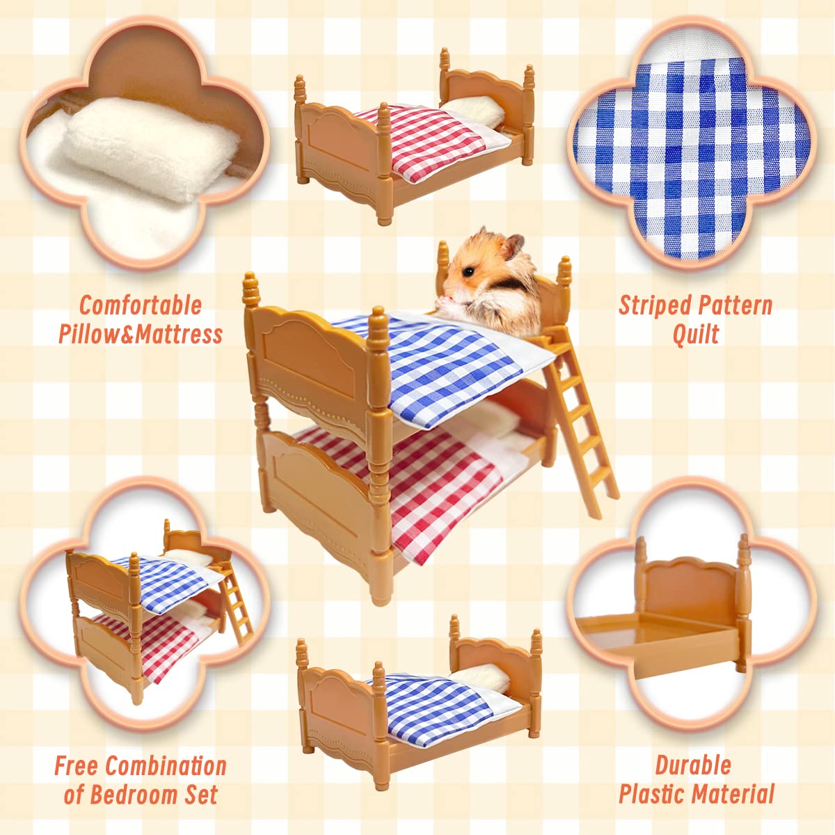 Hamster Bunk Bed for Guinea Pigs - 2 Tier Mini House with Ladder, Small Animal Habitat Furniture for Hamsters, Chinchillas, Squirrels & Sugar Gliders - Perfect for Cage Accessories & Play Areas