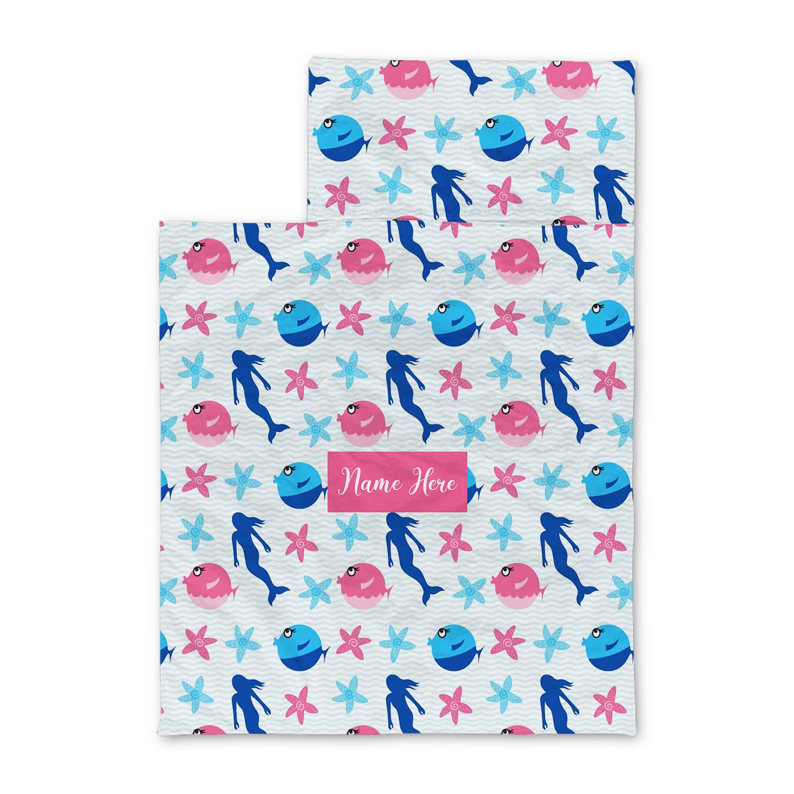 **Personalized Girl Fish Nap Mat Set with Name - Custom Toddler Sleeping Bag with Pillow for Daycare, Preschool & Kindergarten - Soft Kids Bed Mattress for Nap Time & Sleepovers**